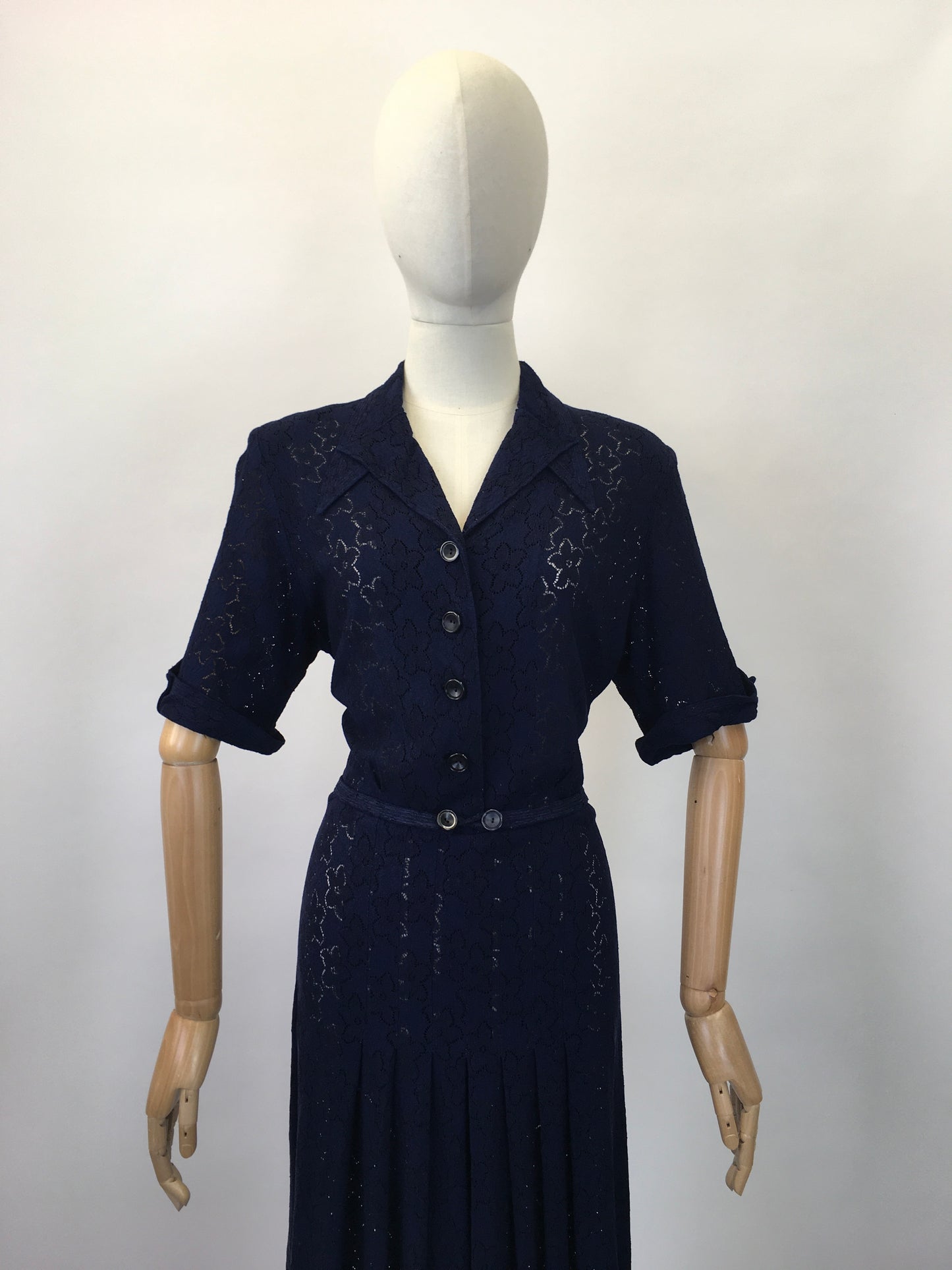 Original 1930's Stunning Lace Dress in a Classic Navy - With Exquisite Details