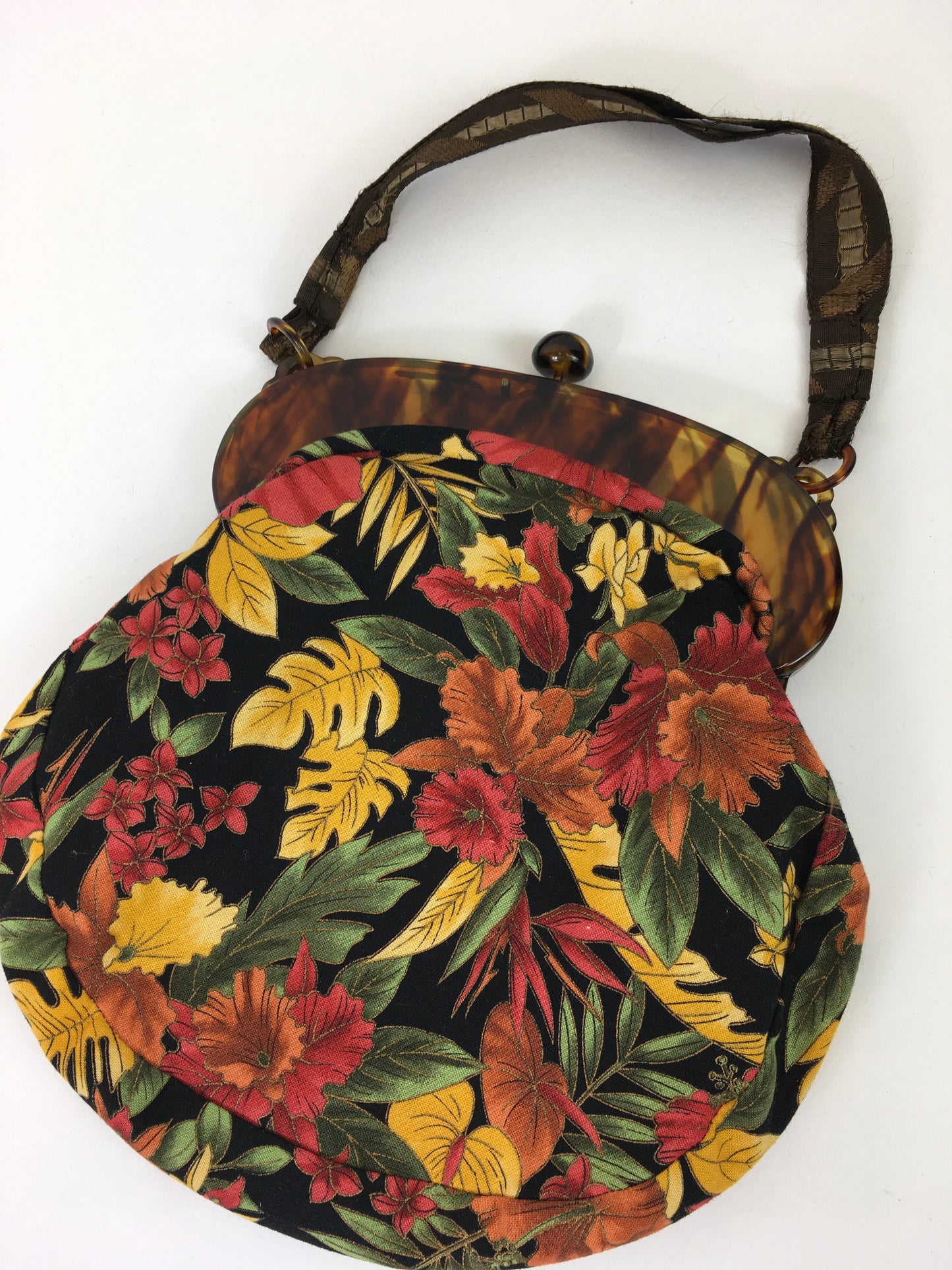 Original late 1920’s Handbag - Faux Tortoiseshell Clasp and Autumnal Brights Fabric