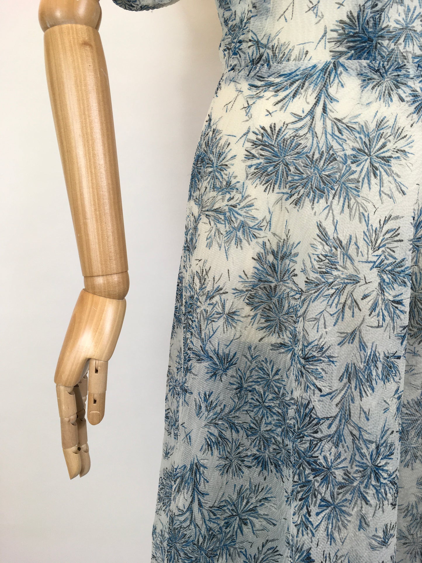 Original Early 1950’s Sheer Nylon Floral Dress - In A Lovely Soft Blue Floral