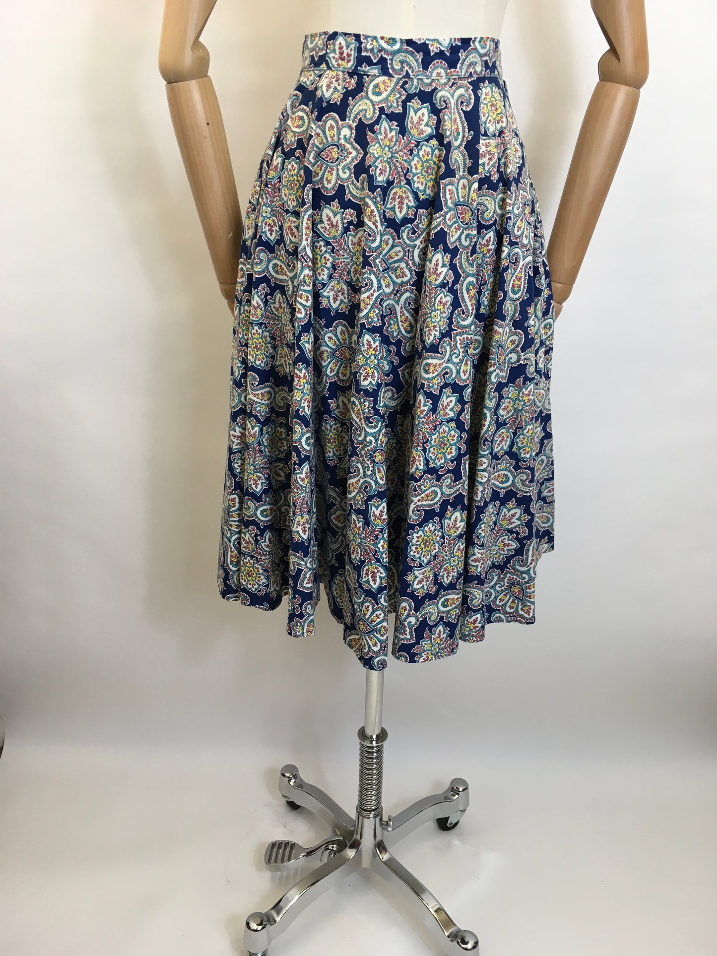 Original 1950's ' St. Michael' Cotton Skirt - Made From A Beautiful Paisley Floral in Blue