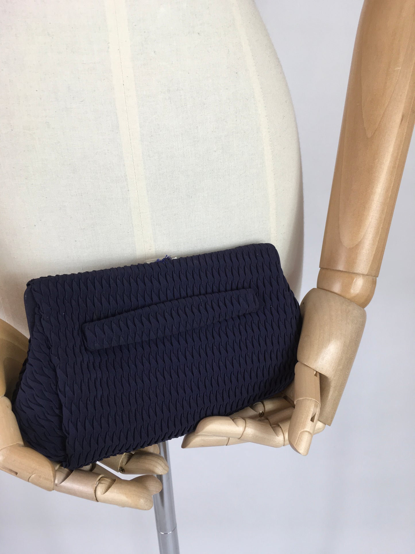 Original 1930s Midnight Blue Evening Bag - In a Pleated Crepe with Paste Clasp