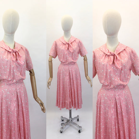 Original late 1940’s Handmade Frock - In a Lovely Pink Floral Cotton