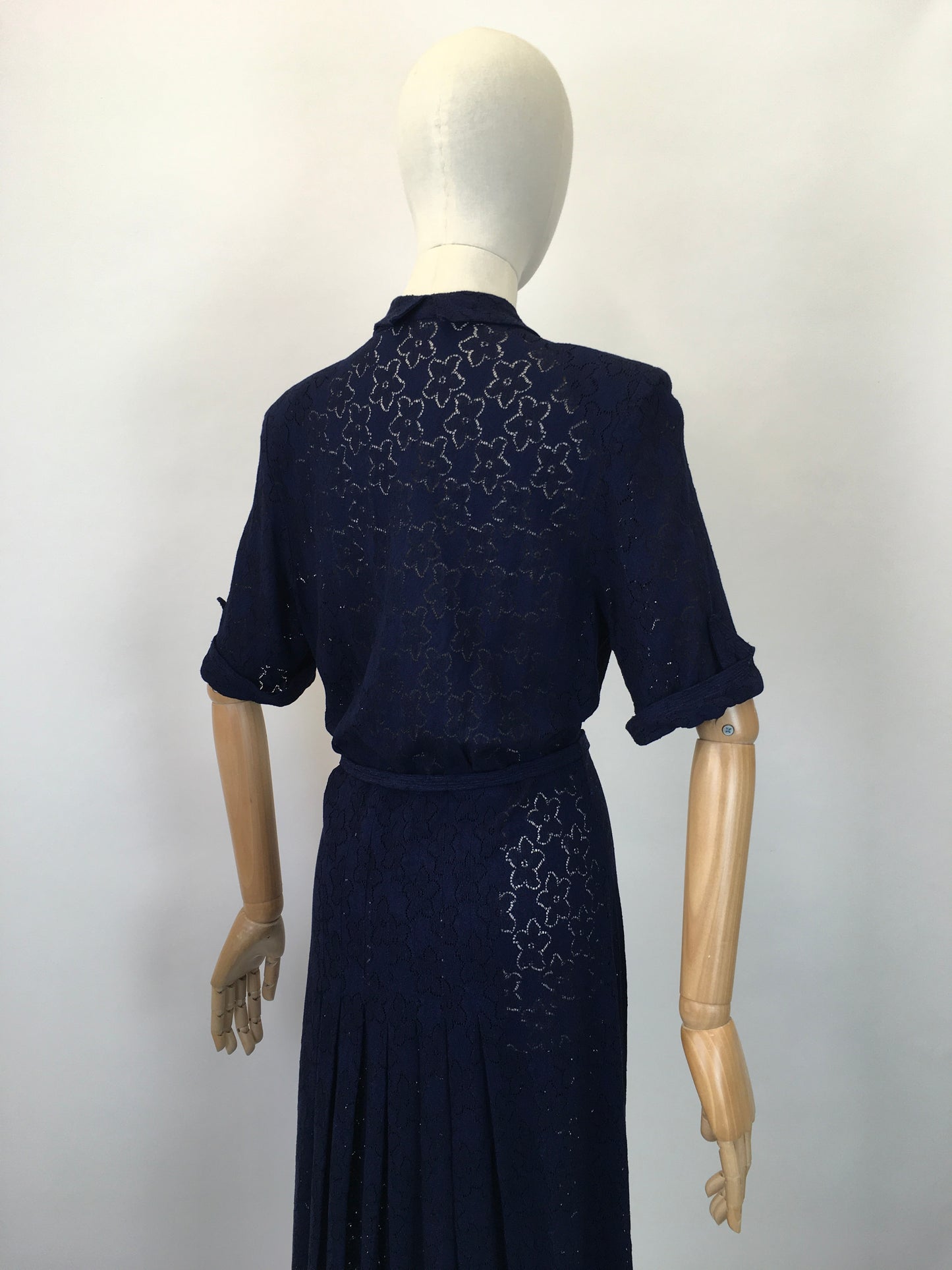 Original 1930's Stunning Lace Dress in a Classic Navy - With Exquisite Details