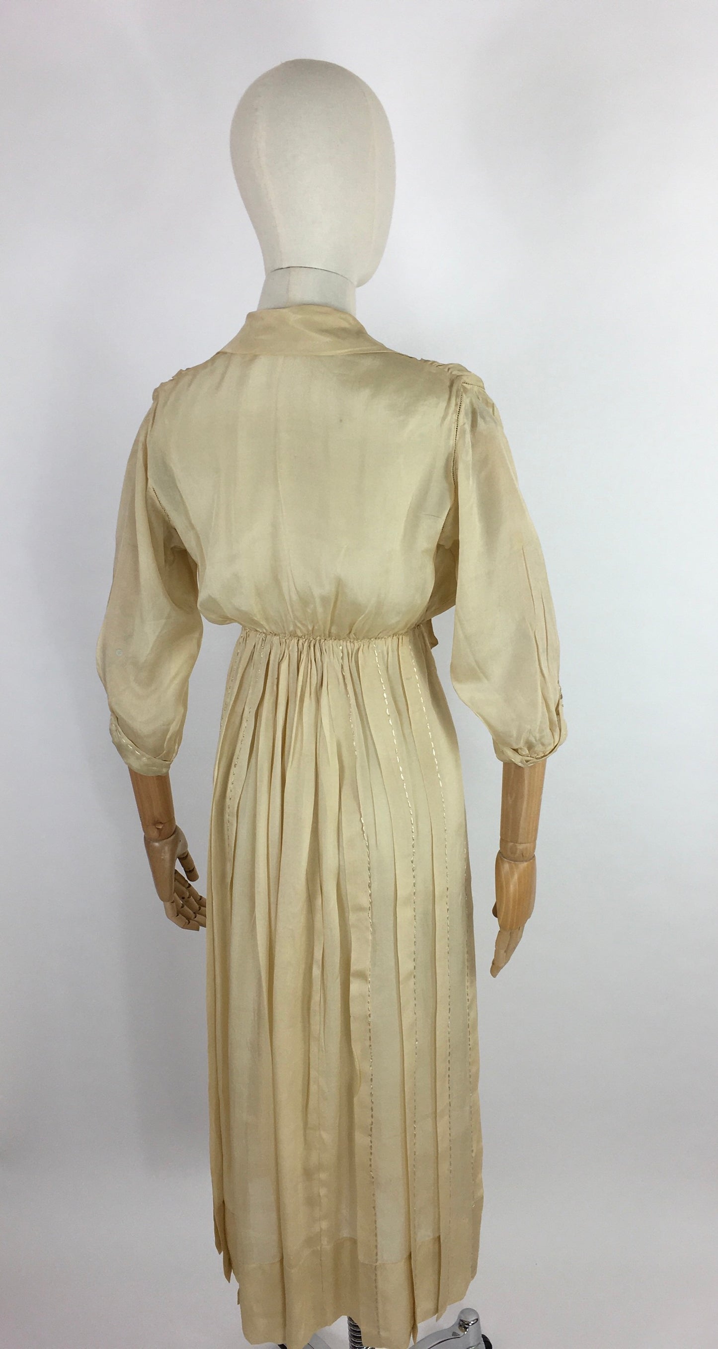 Original Early 1910’s Dress - Made from The Most Beautiful Buttermilk Cream Raw Silk with Exquisite Antique Detailing