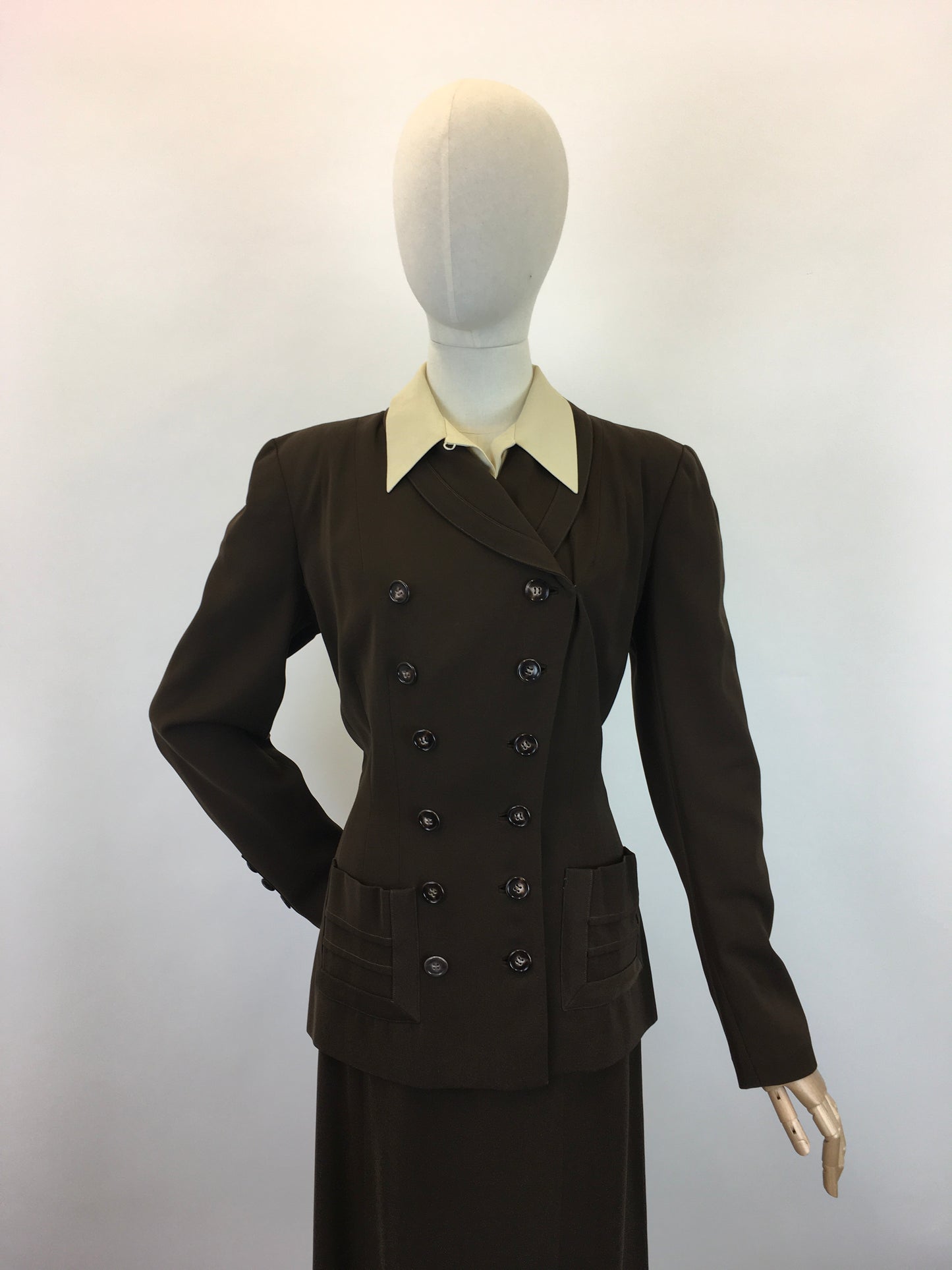 Original 1940's Sensational Chocolate Brown 2pc Suit - With Exquisite Detailing