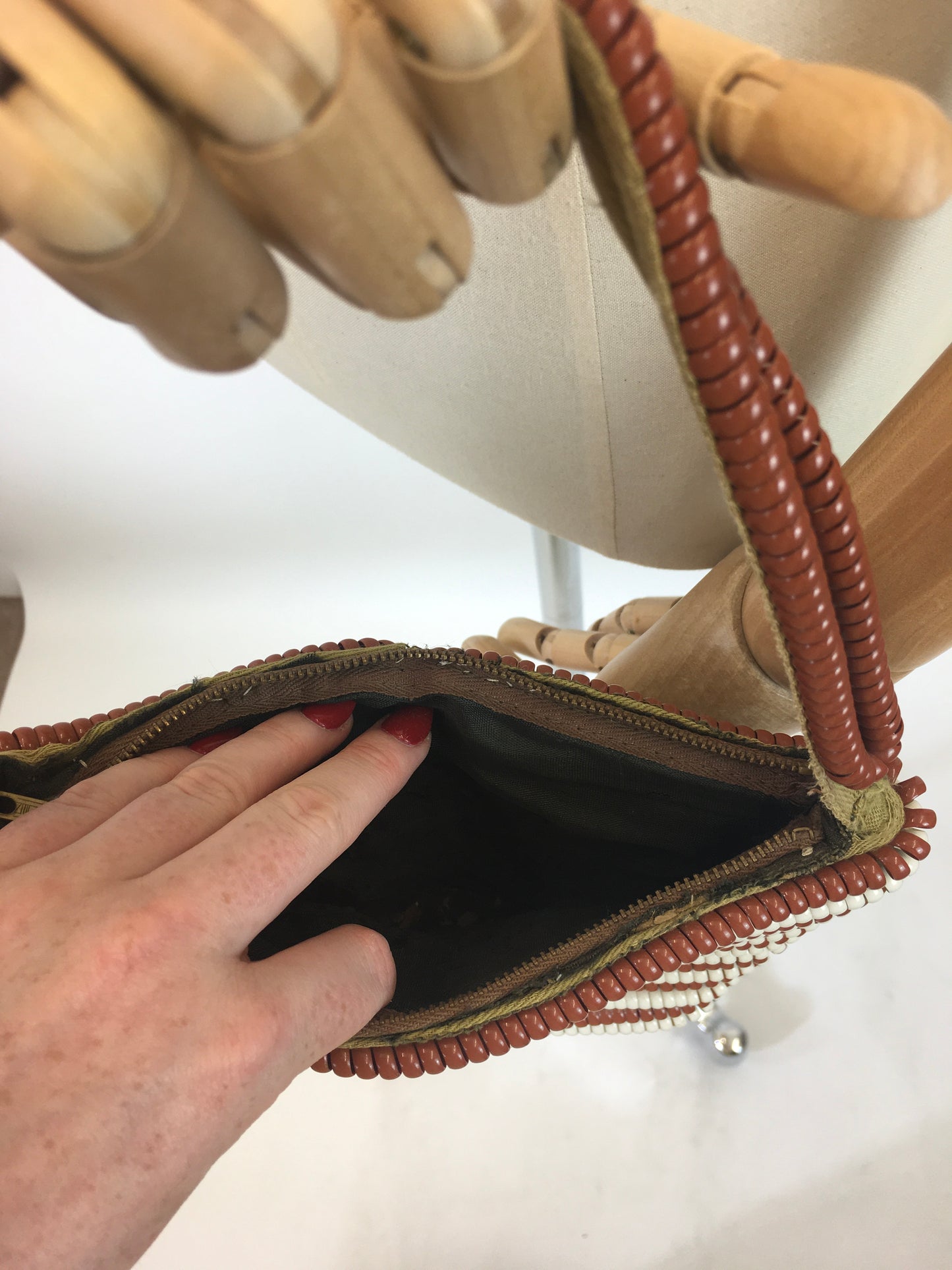 Original 1940's Stunning Telephone Cord Handbag - In Brown and Ivory