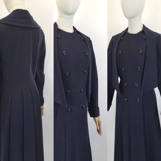 Original 1940’s STUNNING Navy Woollen Coat - With Exquisite Wartime Detailing