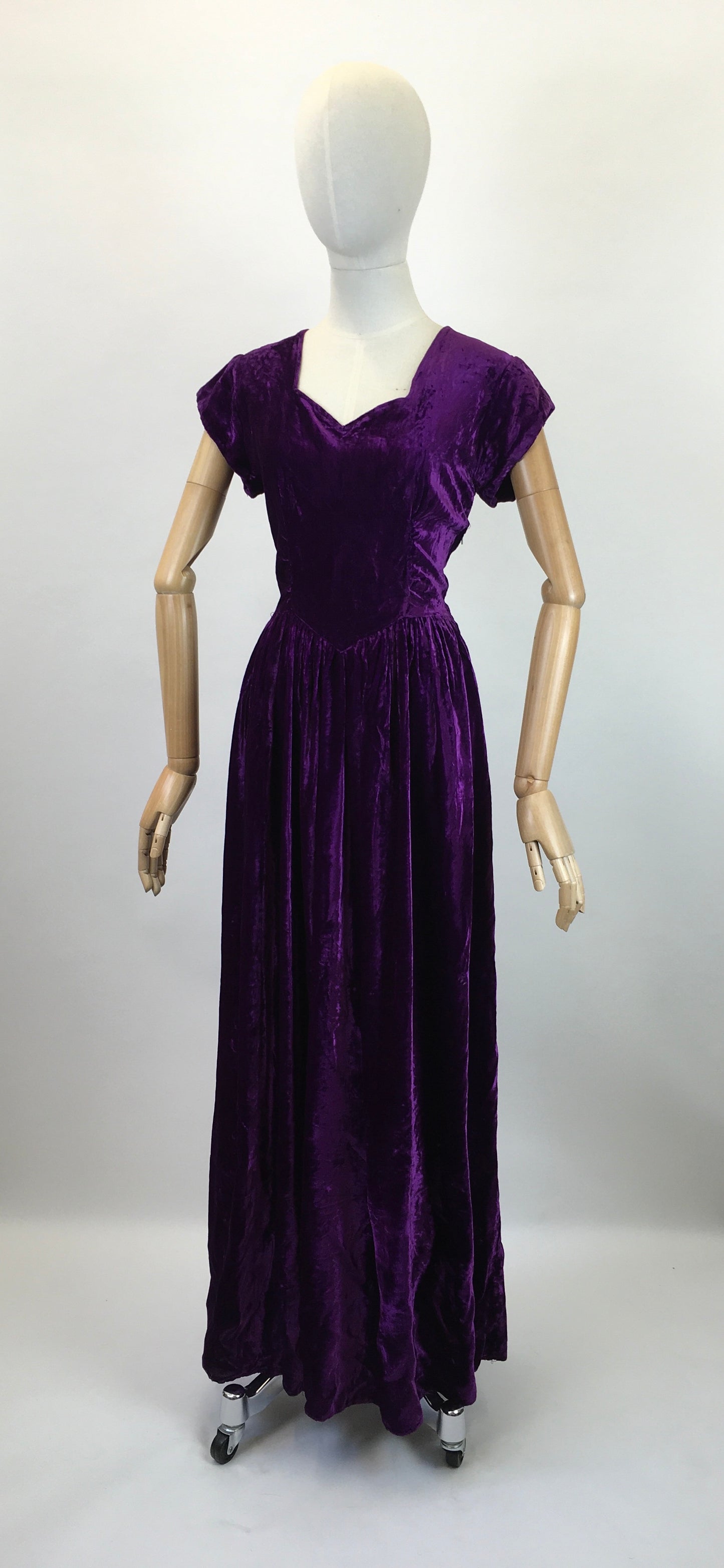 Original Late 1930's Early 1940's Silk Velvet Gown - In A Striking Cadbury Purple