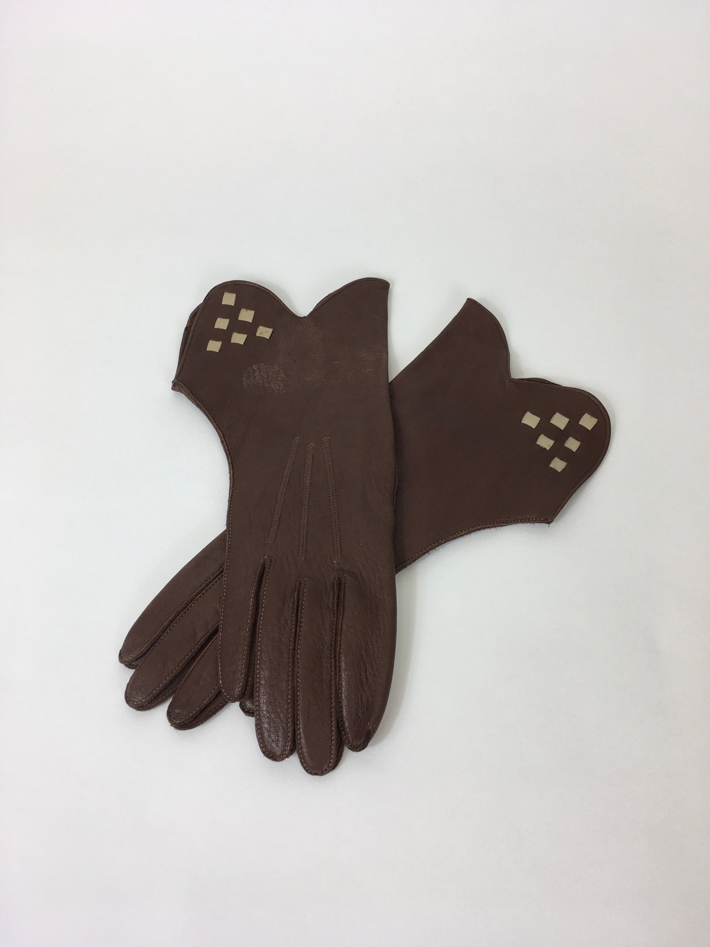 Original 1940s Brown & Taupe Gauntlet Gloves - In Soft Subtle Leather