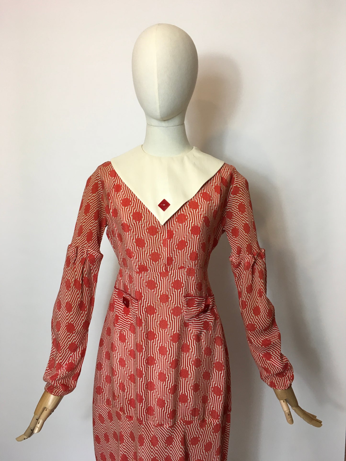 Original 1930’s Stunning Geometric Print Day Dress - Festival of Vintage Fashion Show Exclusive
