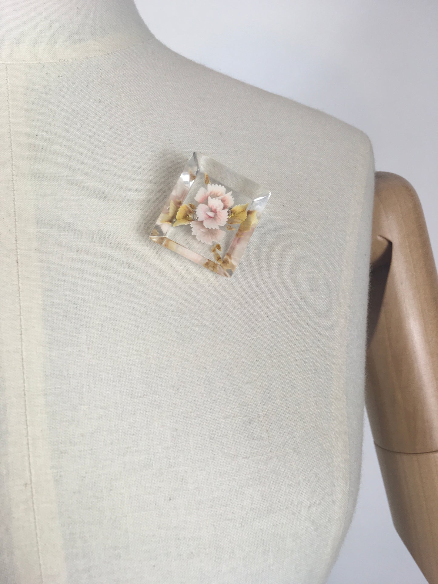 Original 1940’s / 1950’s Floral Lucite Brooch - In A Lovely Soft Pink & Muted Green
