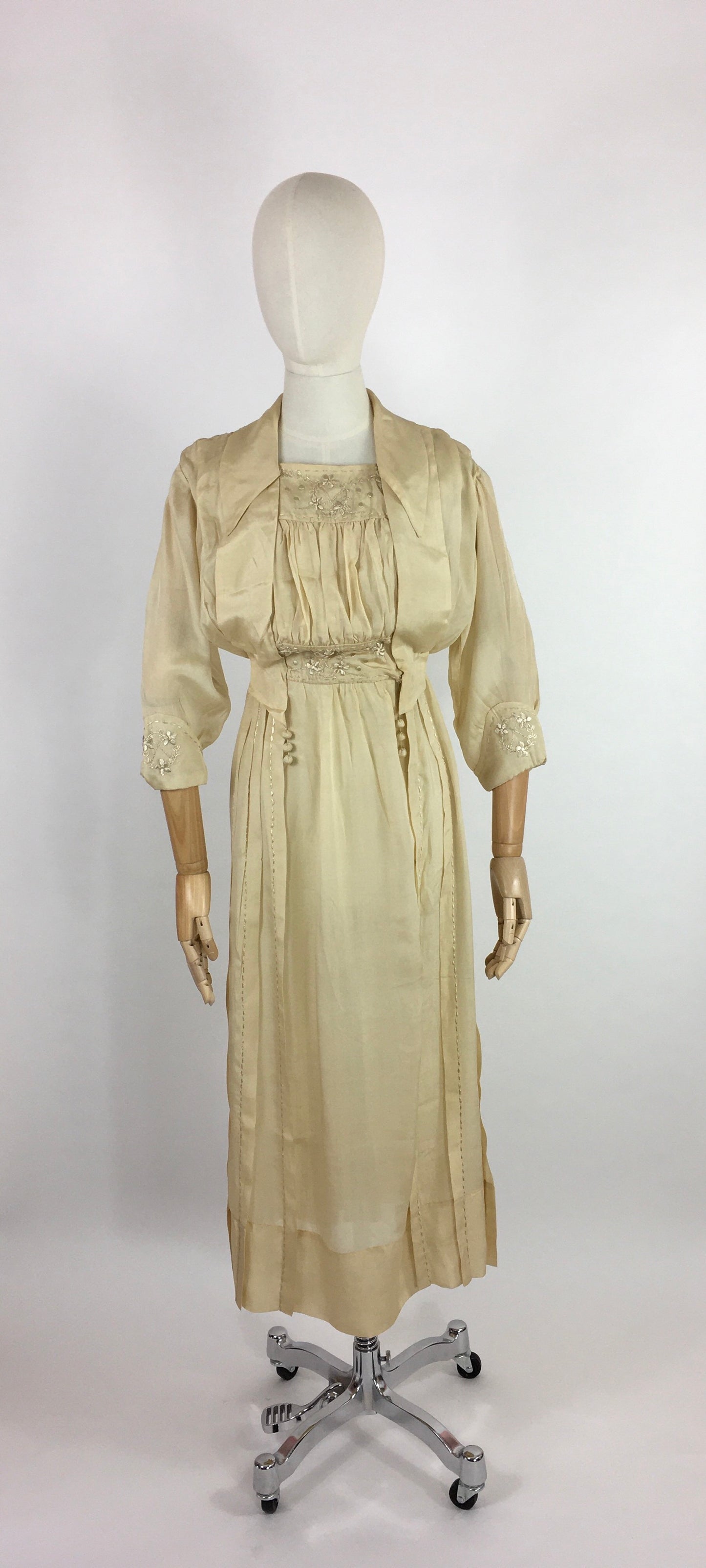 Original Early 1910’s Dress - Made from The Most Beautiful Buttermilk Cream Raw Silk with Exquisite Antique Detailing