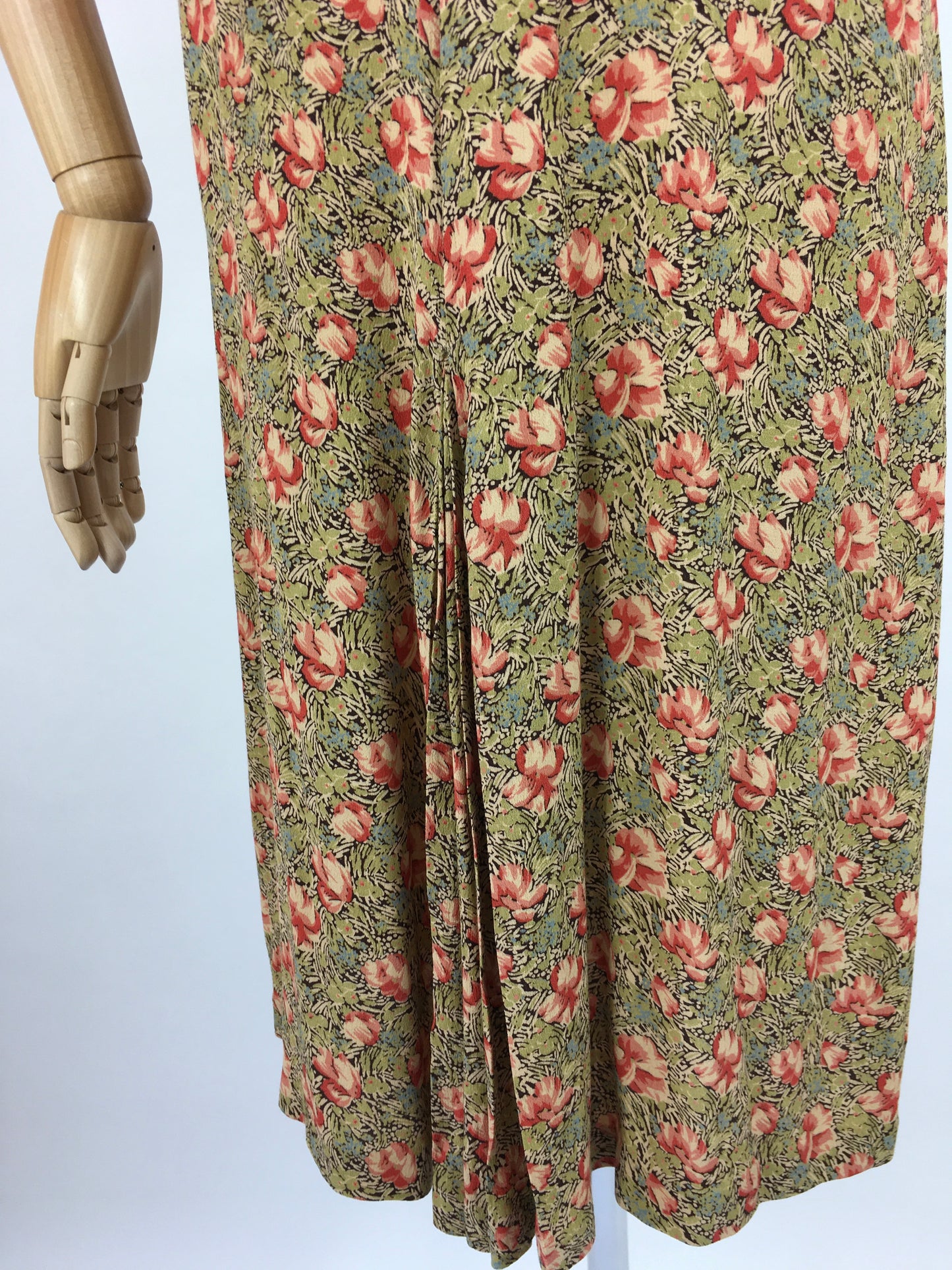 Original 1930s Exquisite Dress - In a Breathtaking Colour Palette Of Warm Rose Pinks and Reds, Tonal Greens and Powder Blues on a Floral Crepe