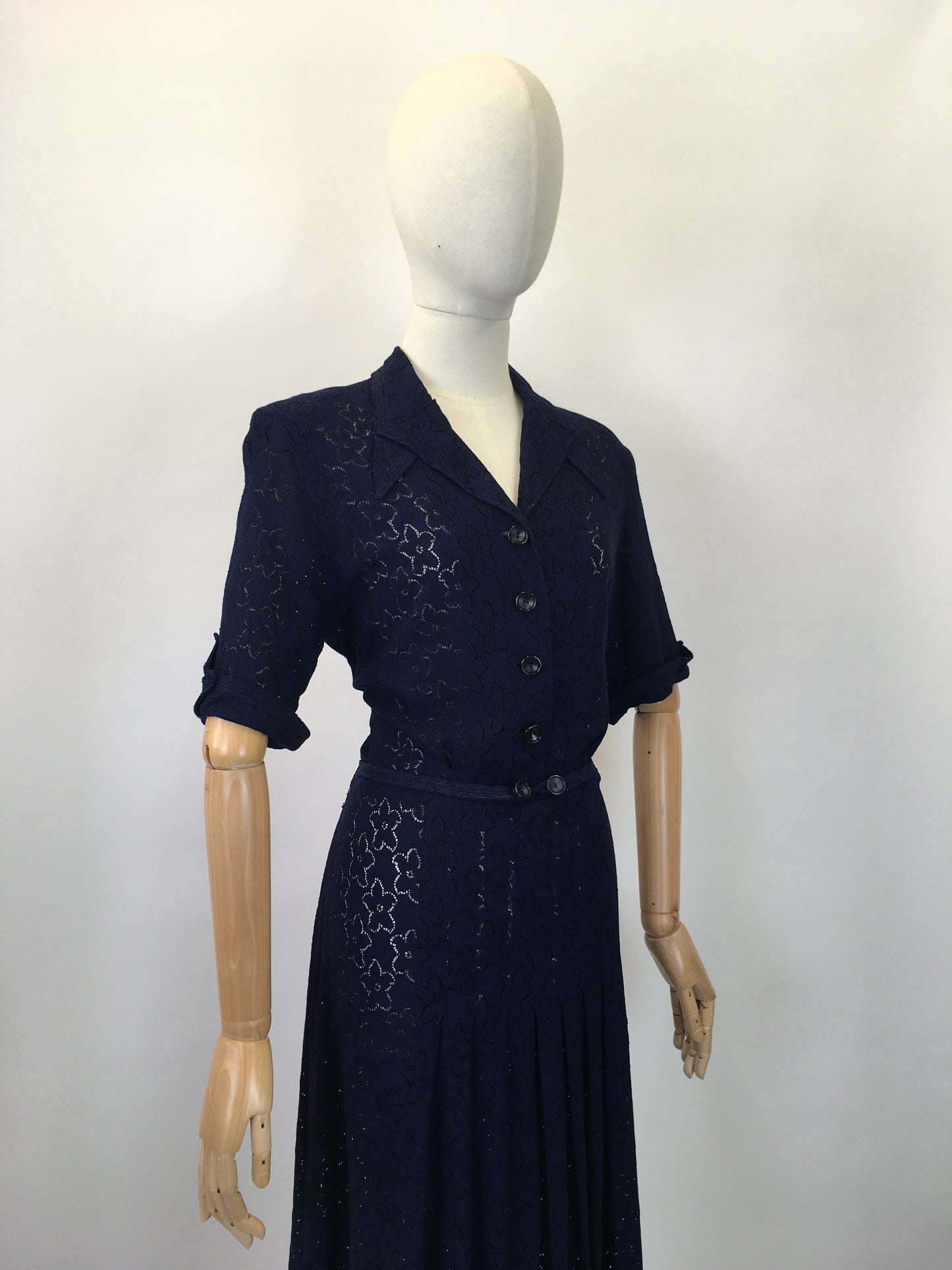 Original 1930's Stunning Lace Dress in a Classic Navy - With Exquisite Details