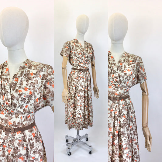 Original 1940's Beautiful Day Dress in Warm Browns, Rust & Cream - By ' Park Lane Frocks'