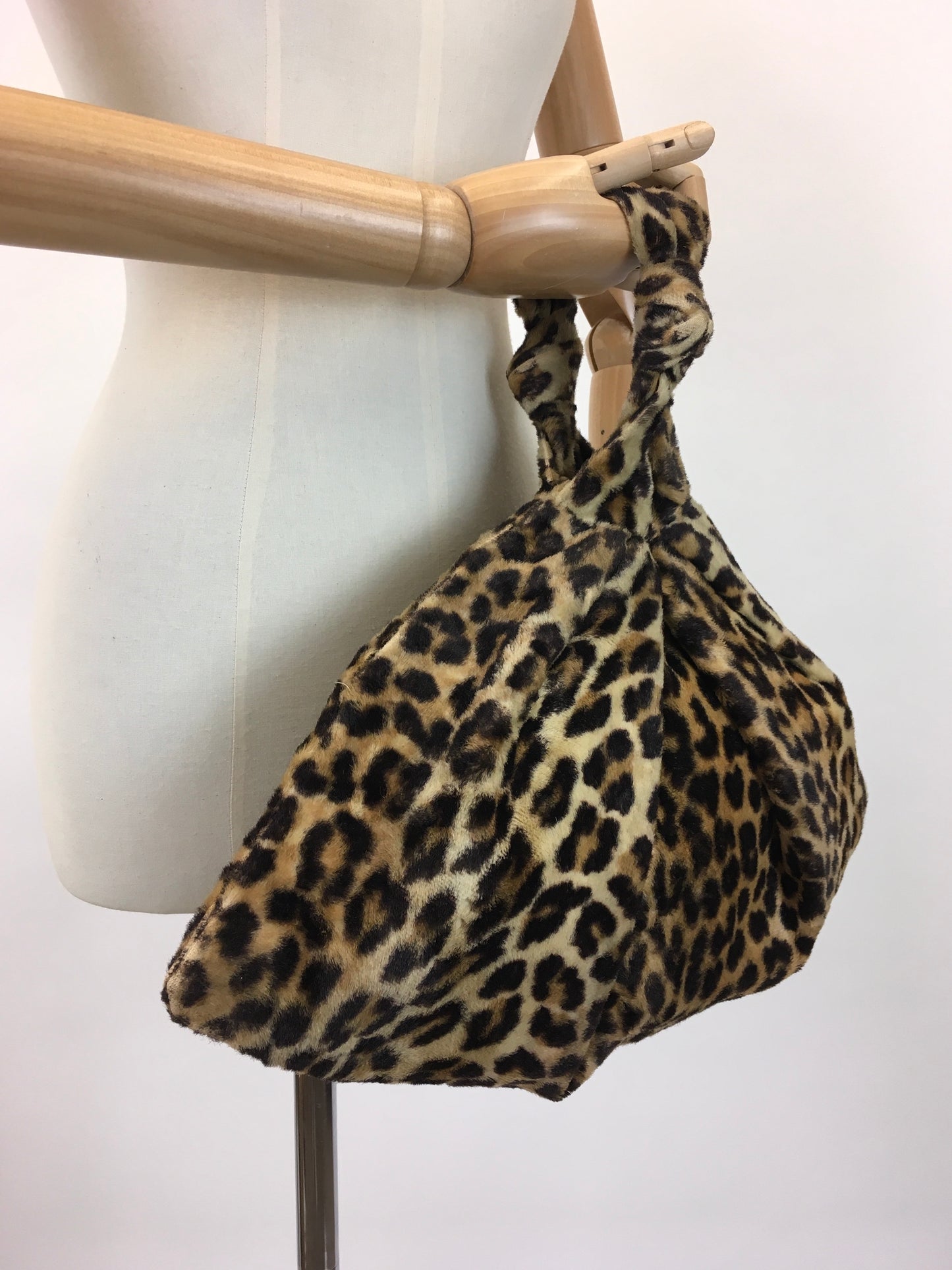 Original 1940's Fabulous Faux Fur Slouchy Handbag - In Leopard Print