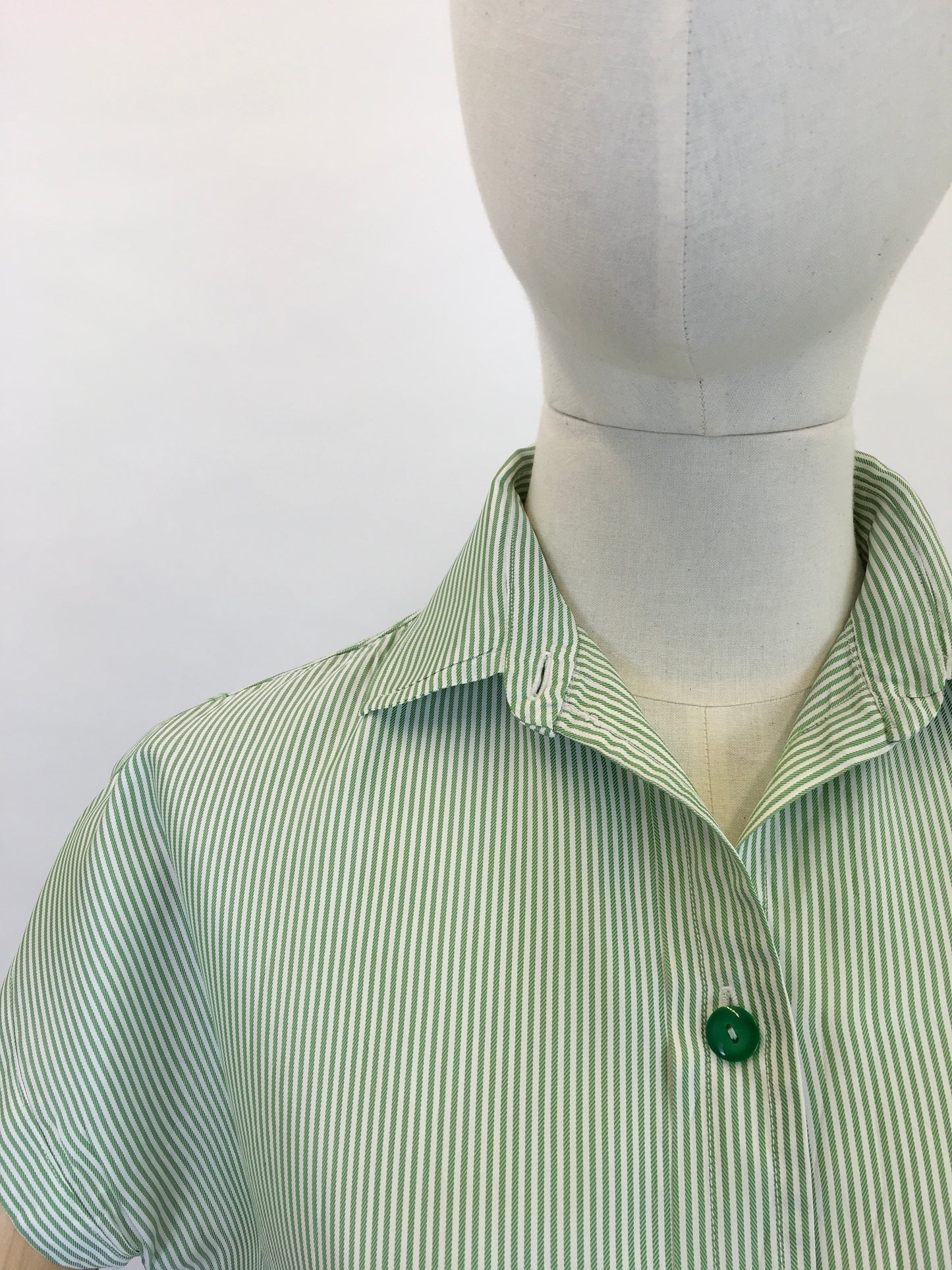 Original 1950’s Green & White Striped Blouse - By ‘ Em Cooper ‘ Label