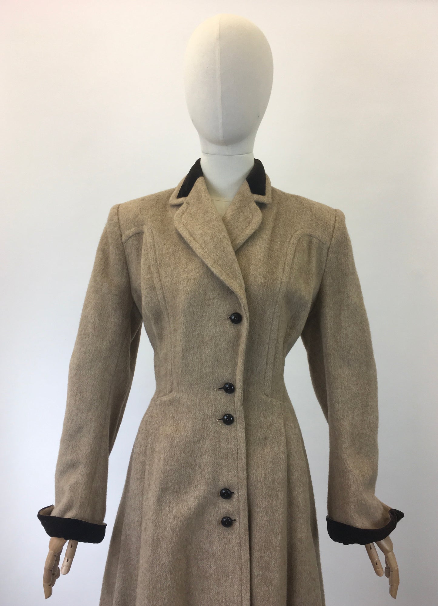 Original 1940's Amazing Wool Coat with Velvet Trim - Stunning Silhouette and Details