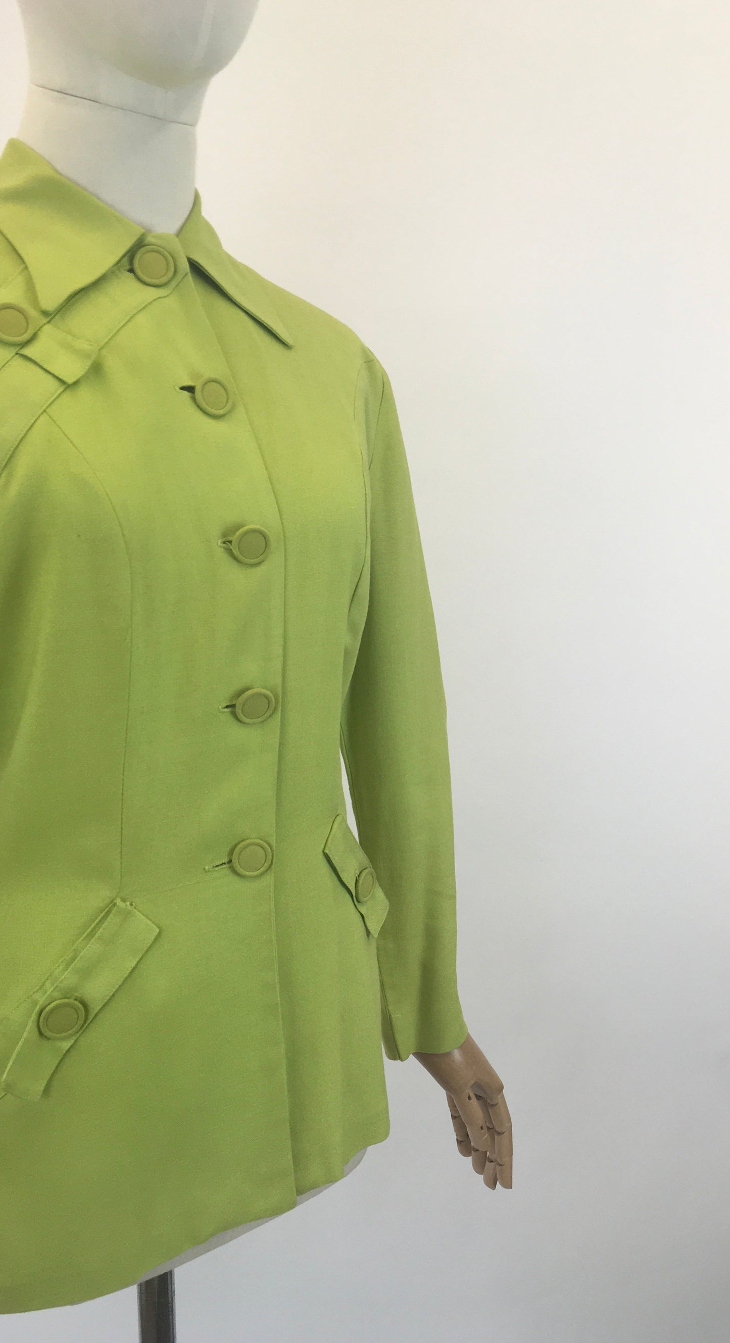 Original 1940's Fabulous Linen Jacket - In A Bright Chartreuse With Lovely Details