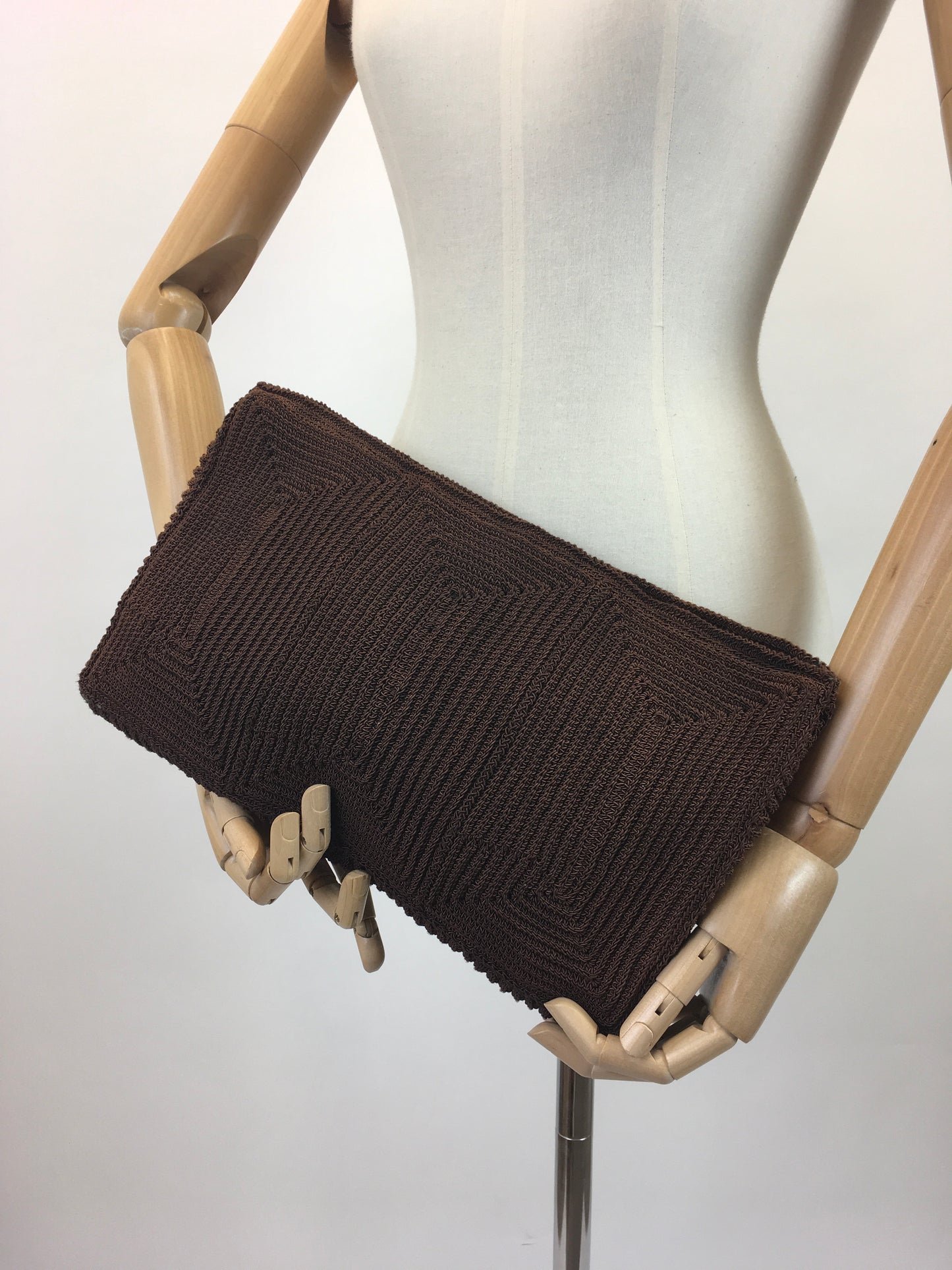 Original Beautiful 1940's Large Rectangular Clutch - In a Warming Brown Knit