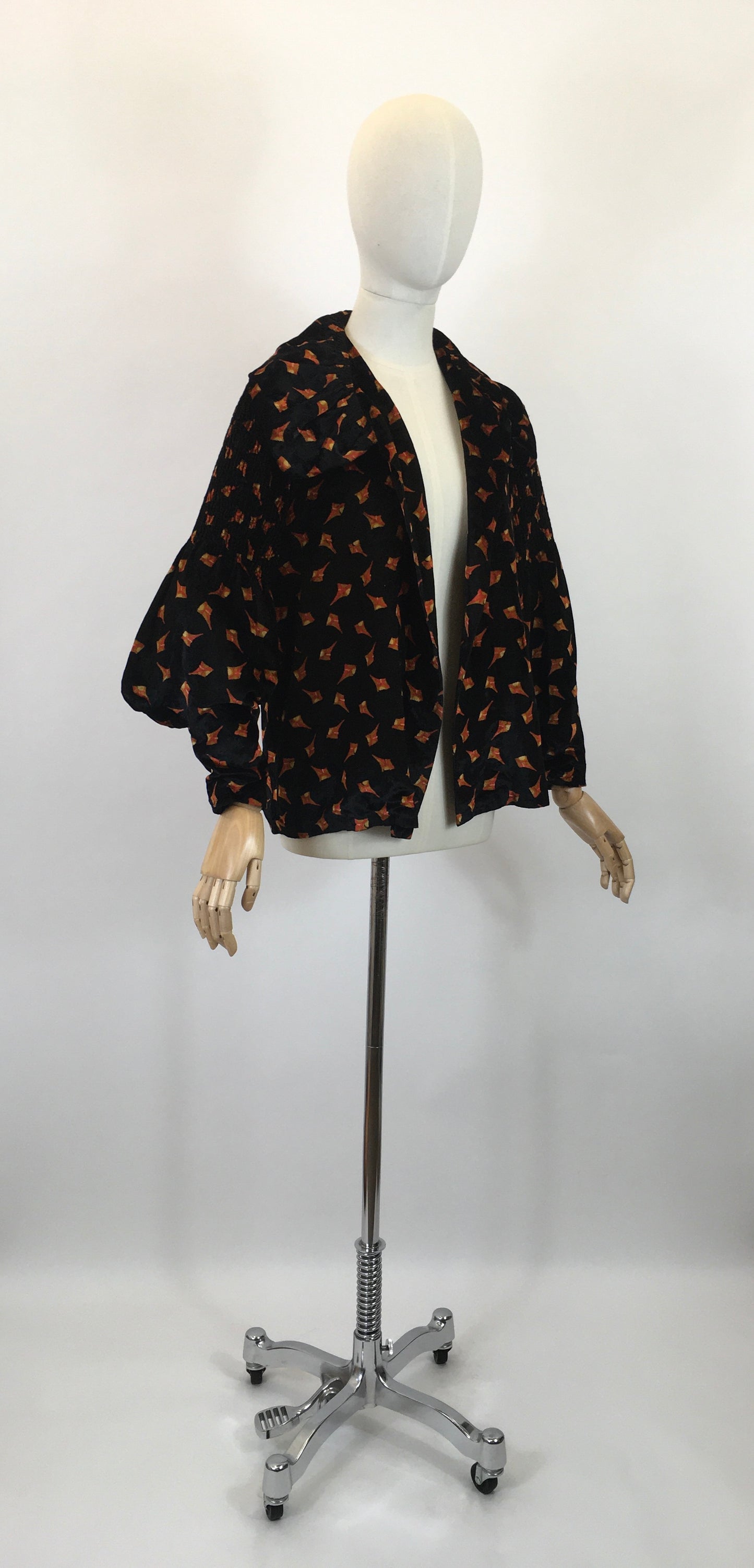 Original Late 1920's Early 1930's Stunning Silk Velvet Jacket - In An Art Deco Print in Burnt Orange And Old Gold