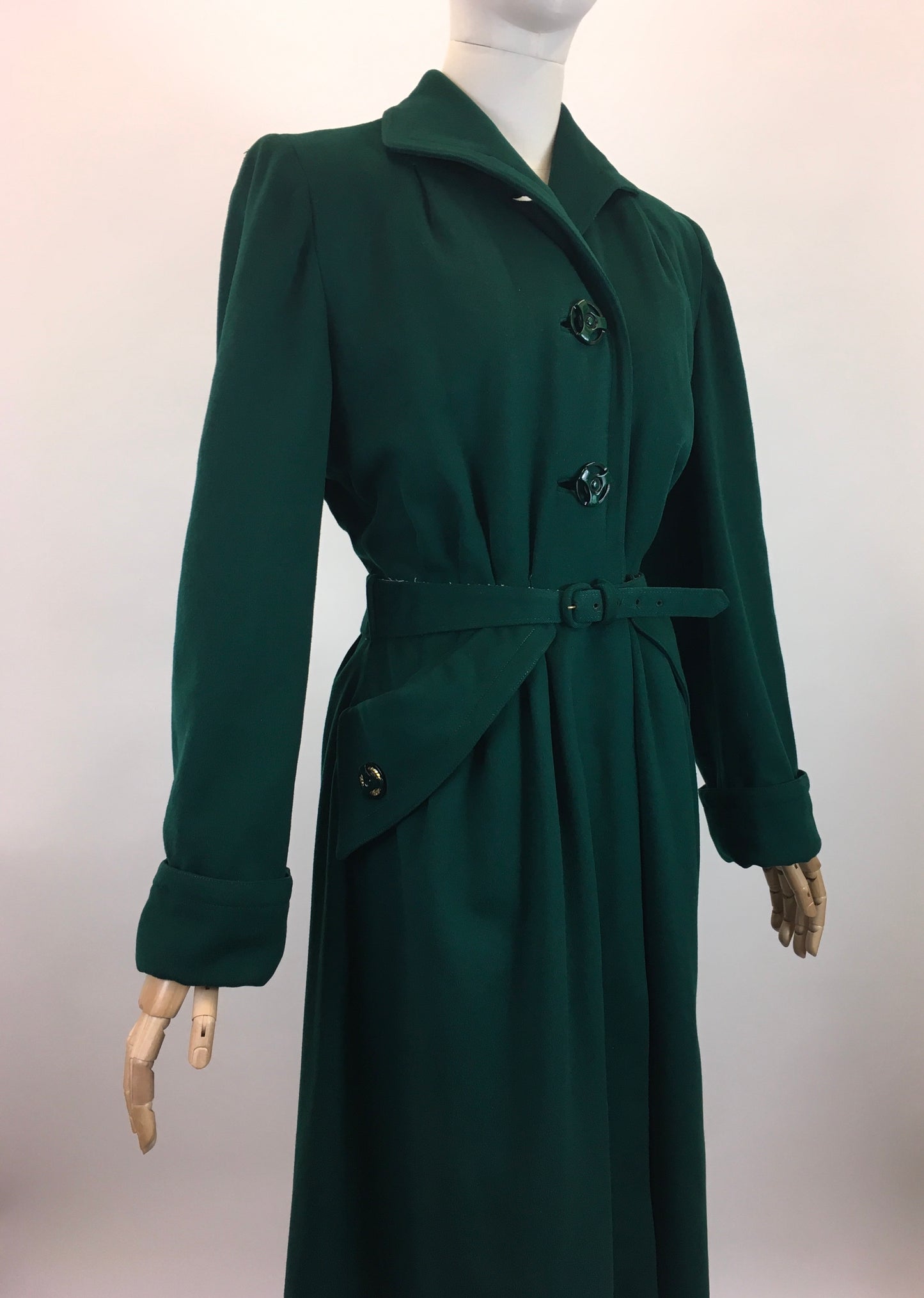 Original 1940's SENSATIONAL Belted Wool Coat - In An Emerald Green