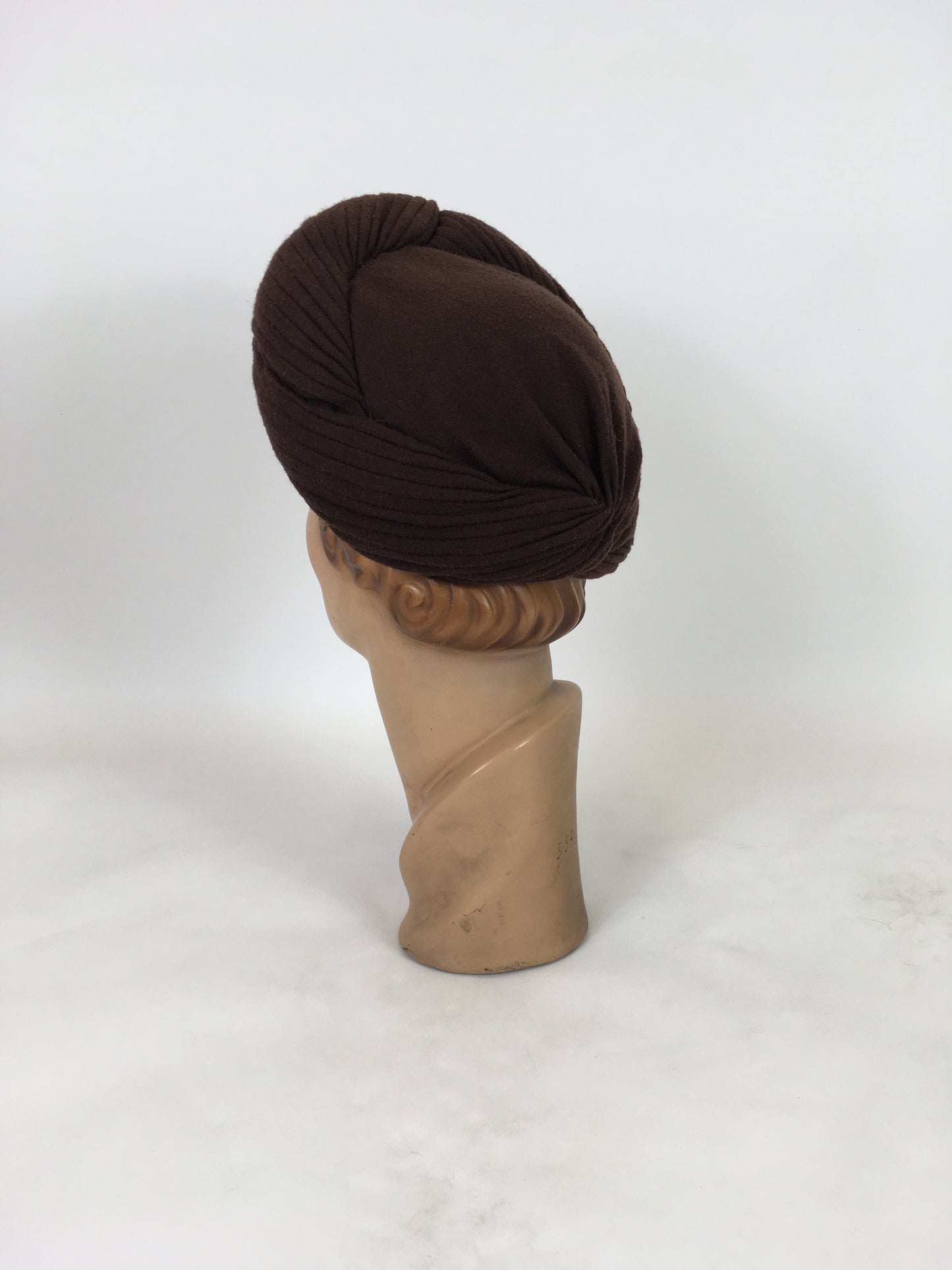 Original 1940's Stunning Wool Turban - In Dark Chocolate Brown