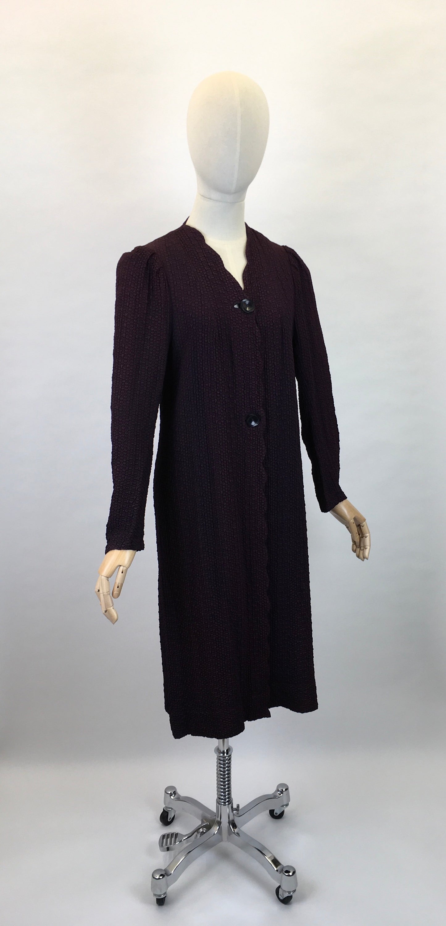 Original 1930s Summer Overcoat - In a Fabulous Textured Waffle Crepe in Faded Navy