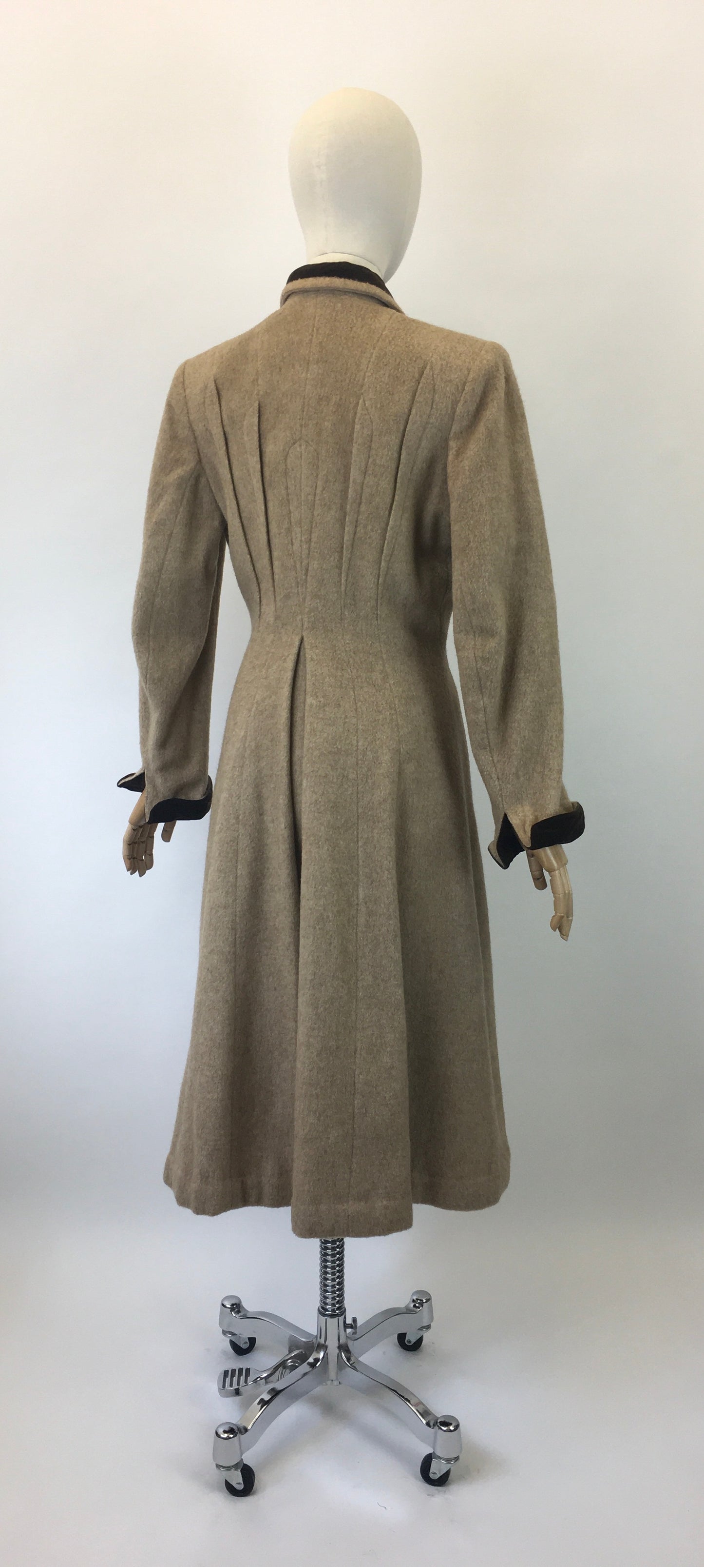 Original 1940's Amazing Wool Coat with Velvet Trim - Stunning Silhouette and Details