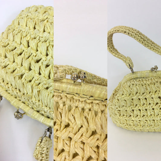 Original 1950’s Darling Raffia Handbag - In Sunshine Yellow