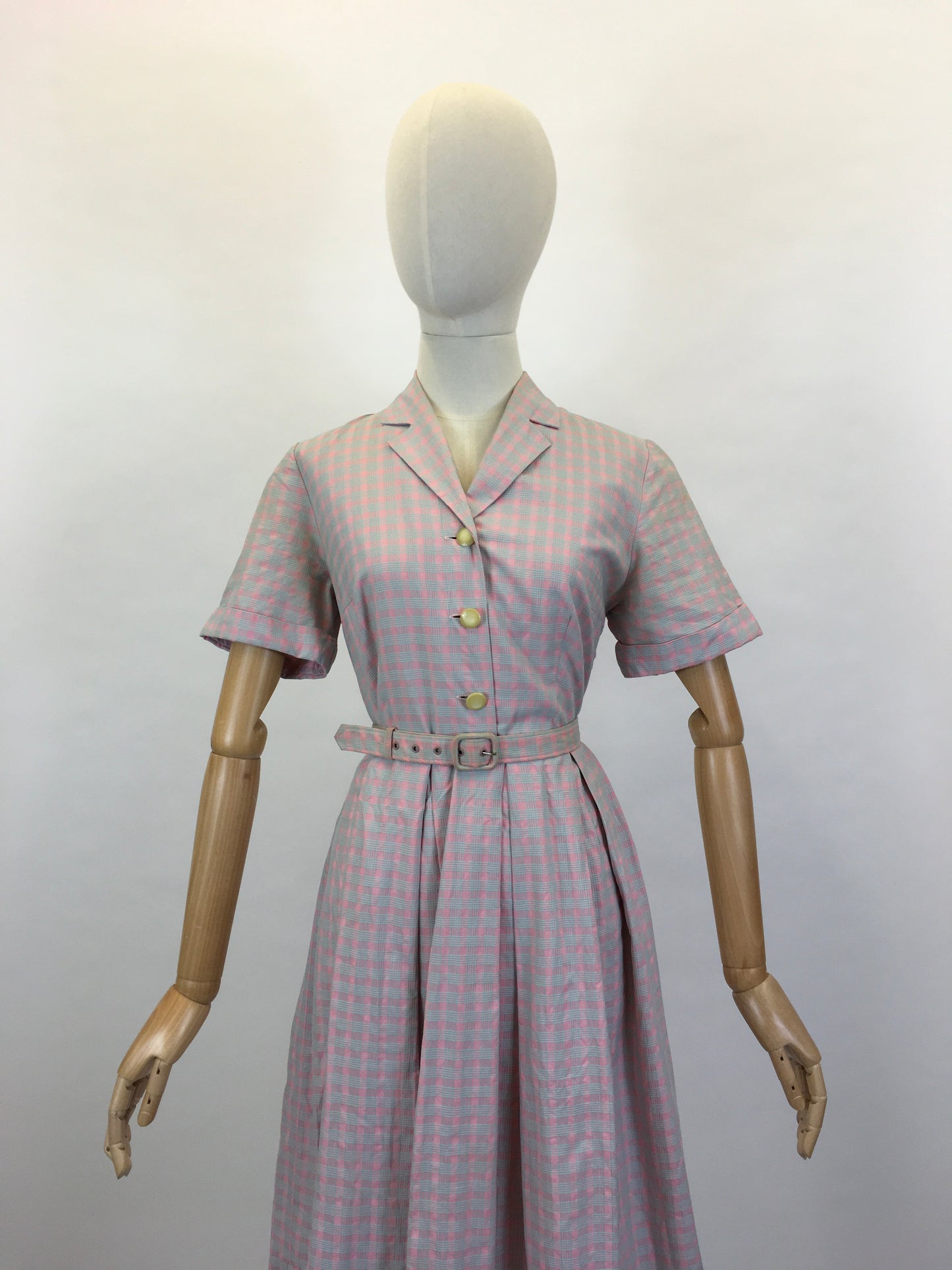 Original 1950’s Darling Cotton Day Dress - In A Muted Pink & Grey Check
