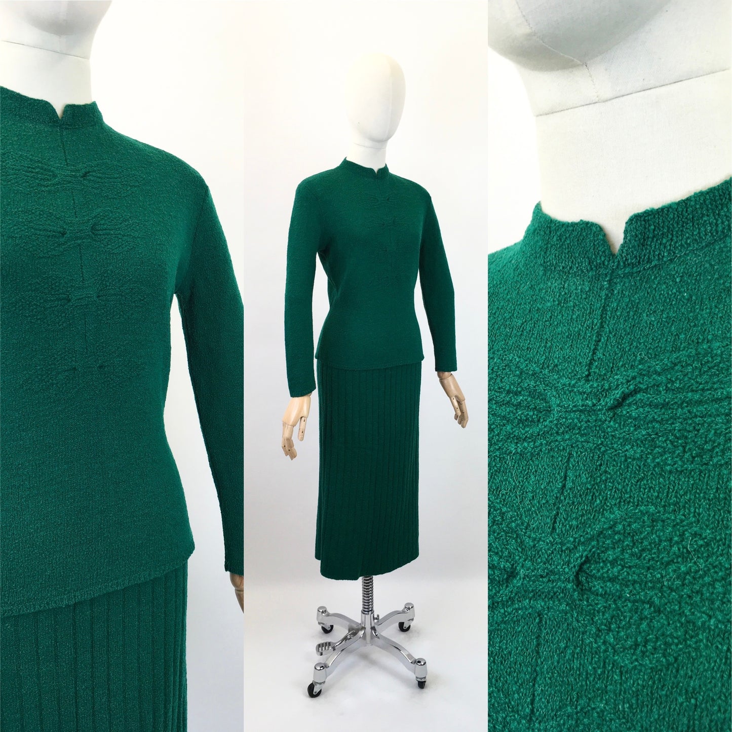 Original 1940's Stunning 2pc Knitwear Set by ' Botany Bond' - In A Rich Emerald Green