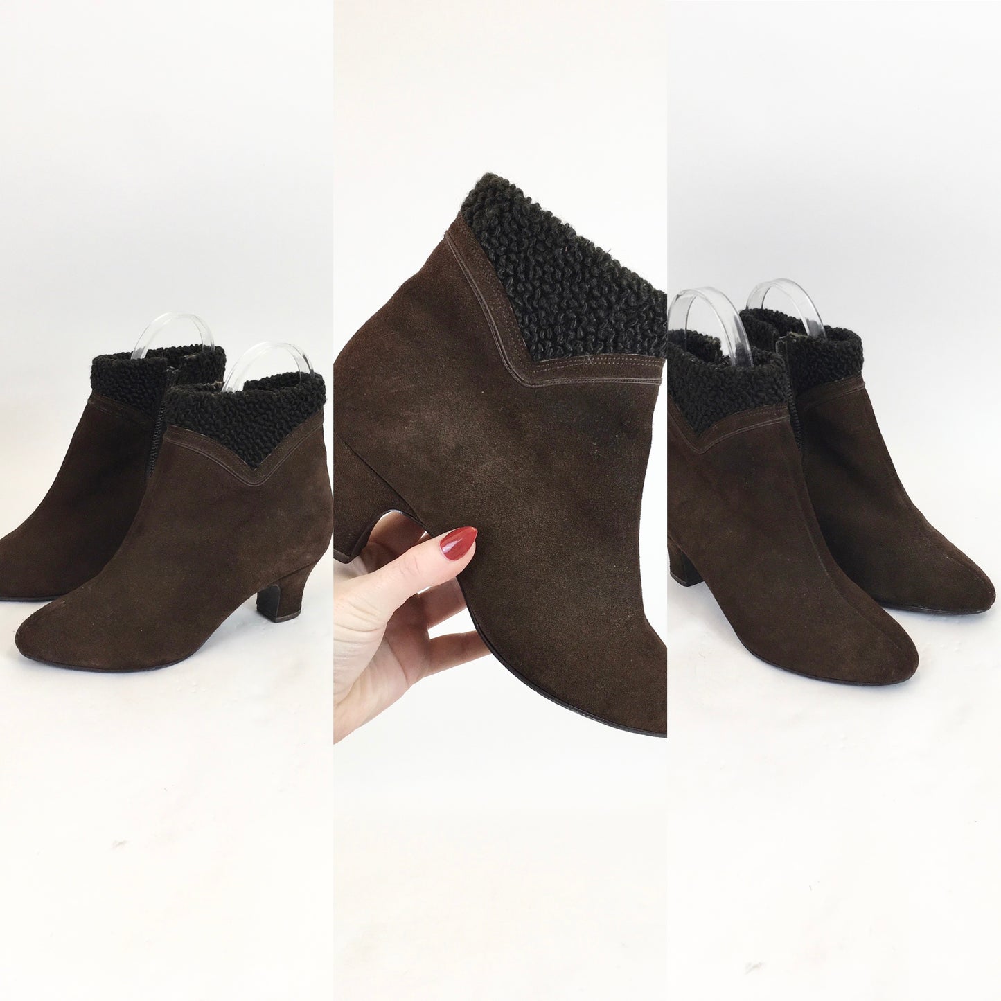 Original 1940's Fabulous ' Norvic' Heeled Boots - In Brown Suede With Fleece Lining