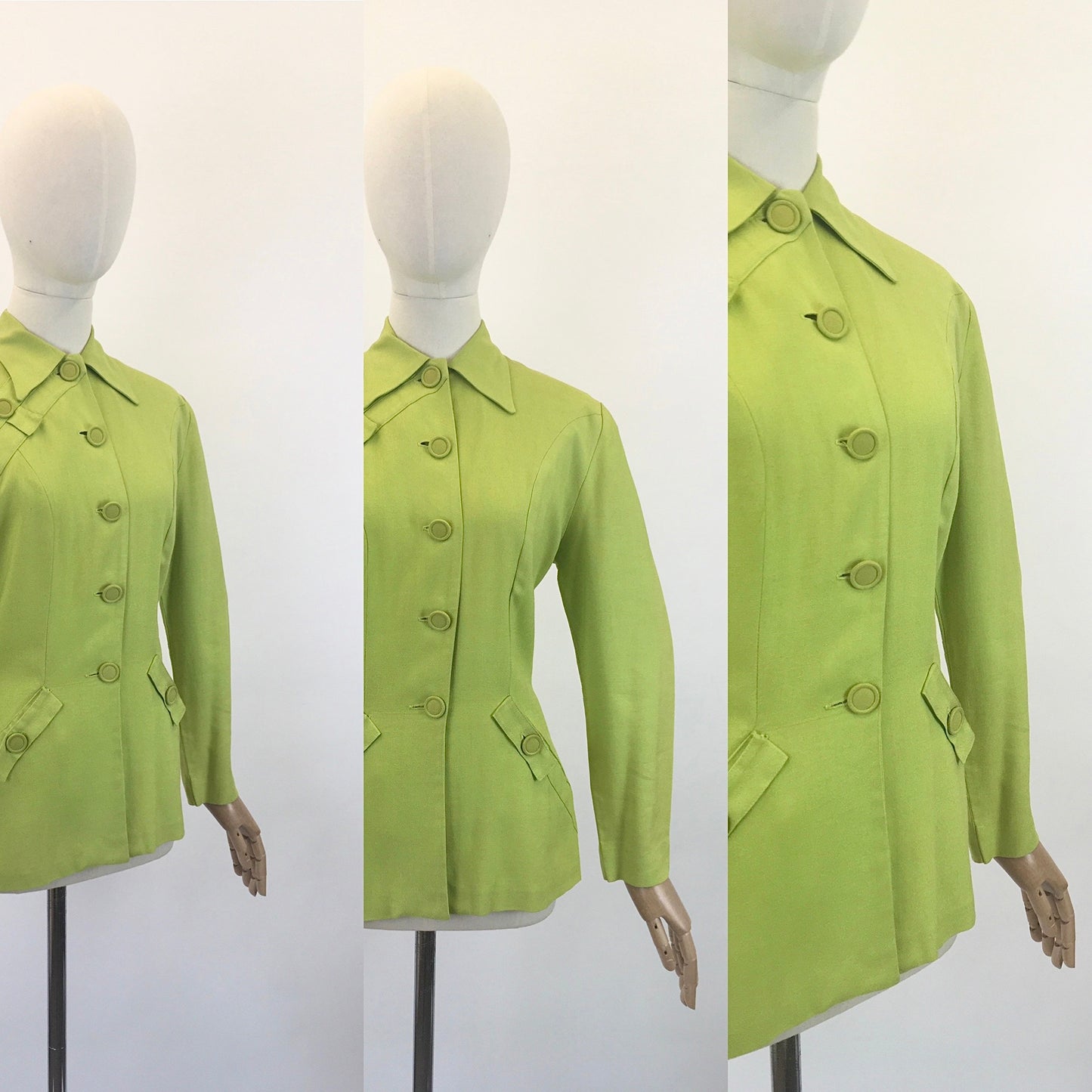 Original 1940's Fabulous Linen Jacket - In A Bright Chartreuse With Lovely Details