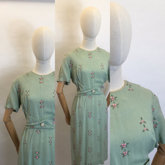 Original Early 1950's Linen Wiggle Dress - American Workers Union Label