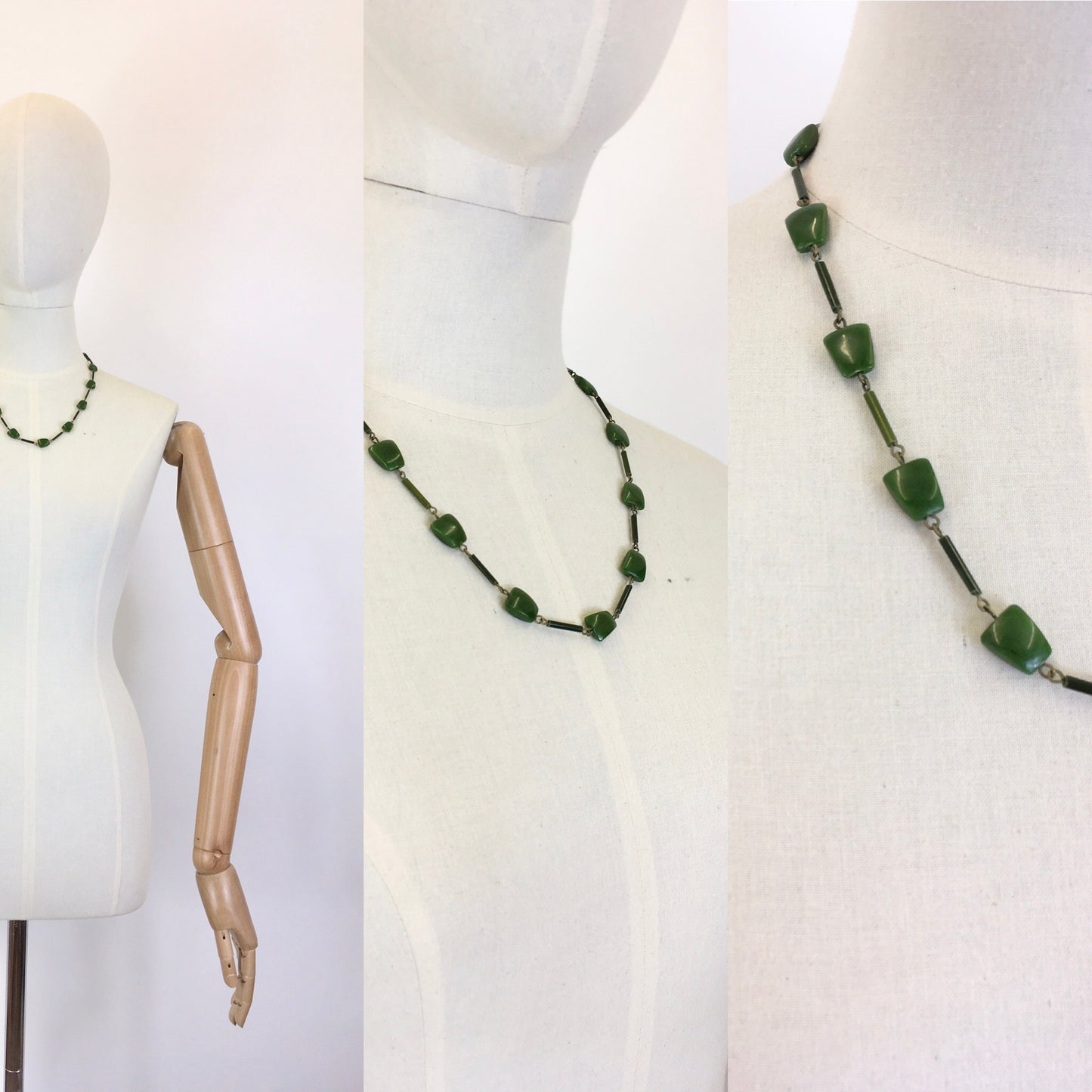 Original 1930’s Glass Beaded Necklace - In A Dark Forest Green