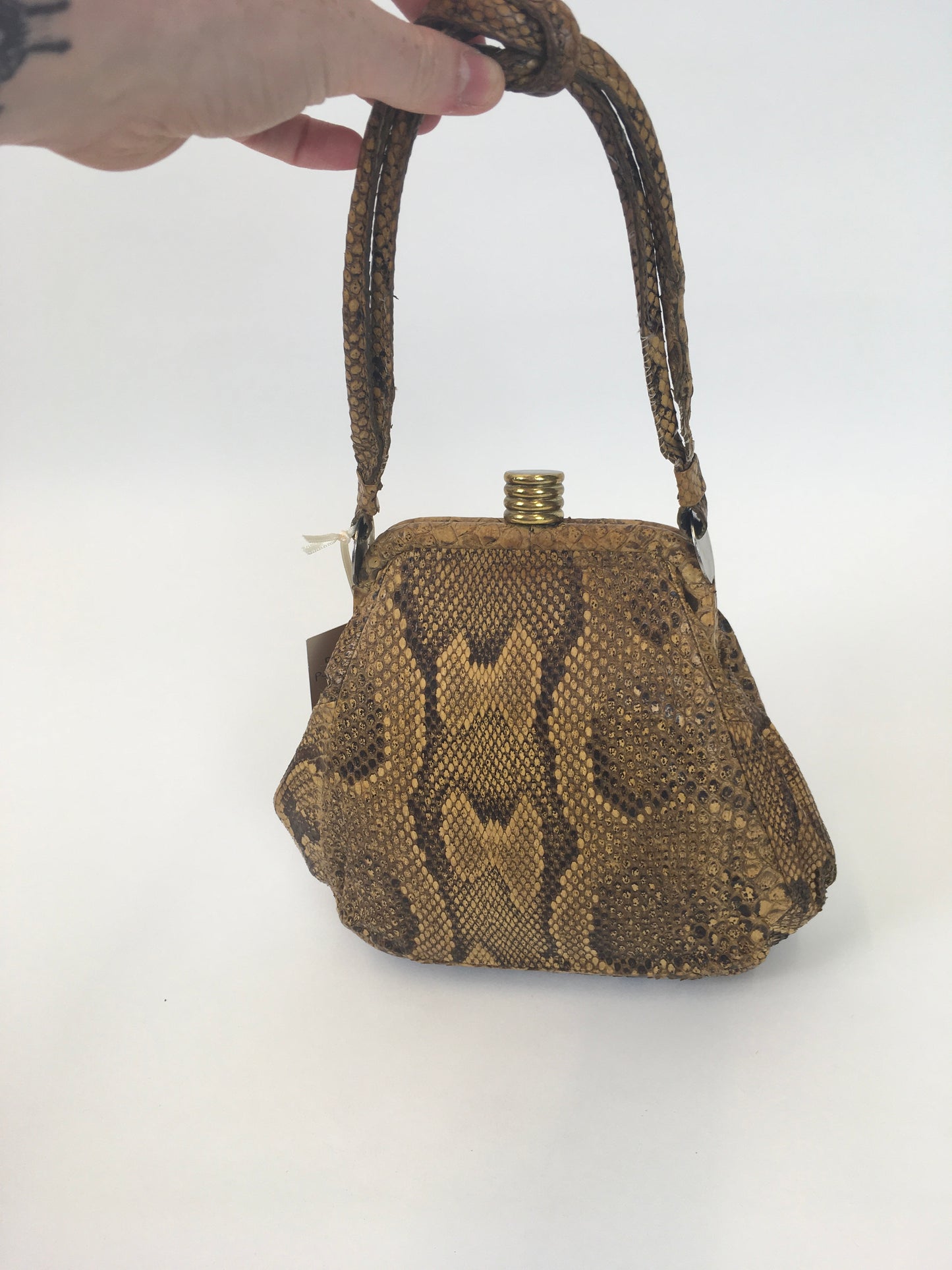 Original 1930s Python Skin Handbag - In a Fabulous Shape with Knotted Handle Detailing