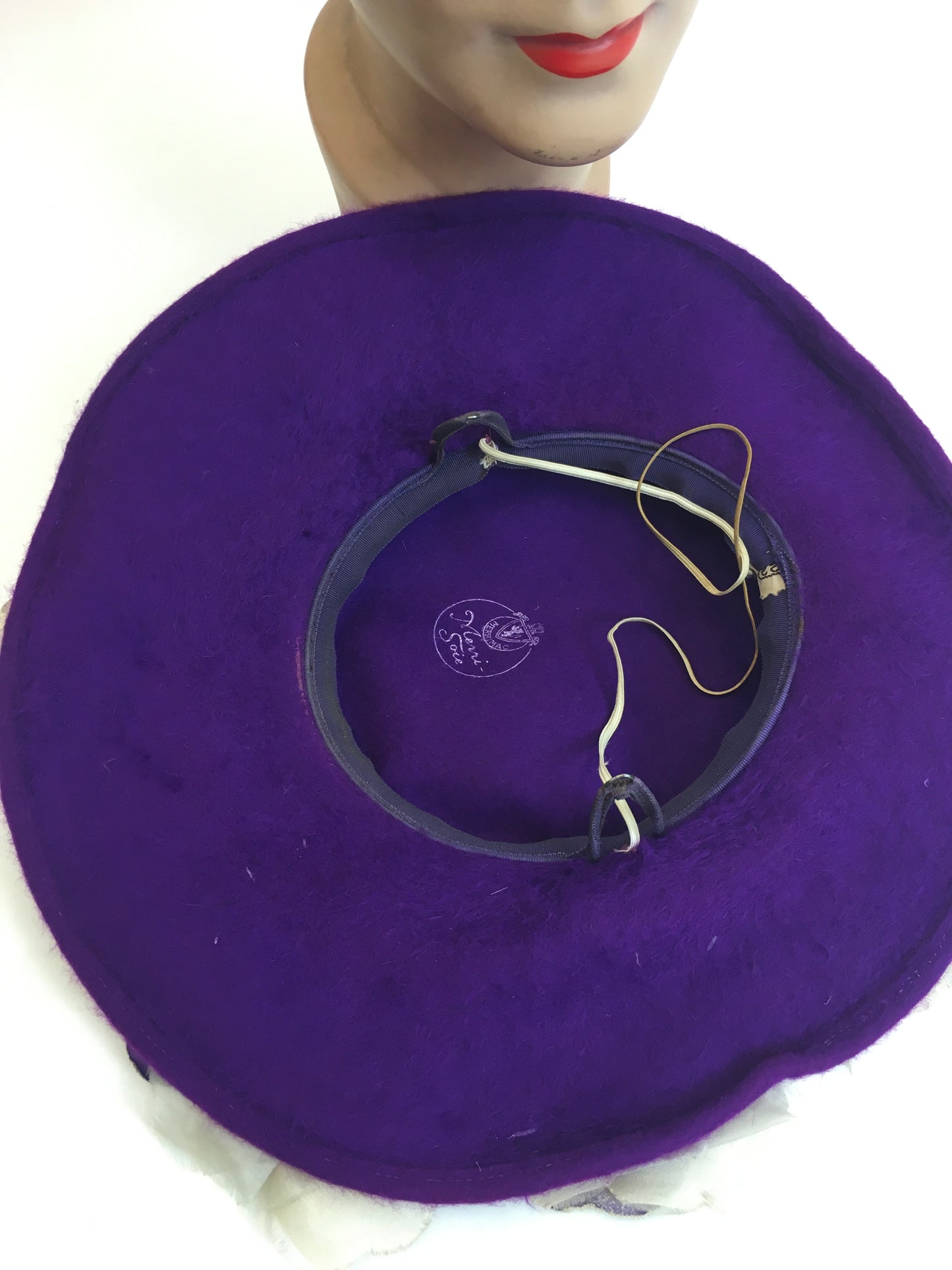 Original 1940’s/ 1950’s Merrimac Platter Hat - In Cadbury Purple with Floral Millinery