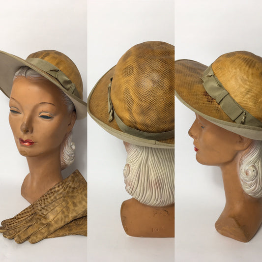 Original 1930’s Matching Snakeskin Cloche Hat & Gloves Set - Festival of Vintage Fashion Show Exclusive