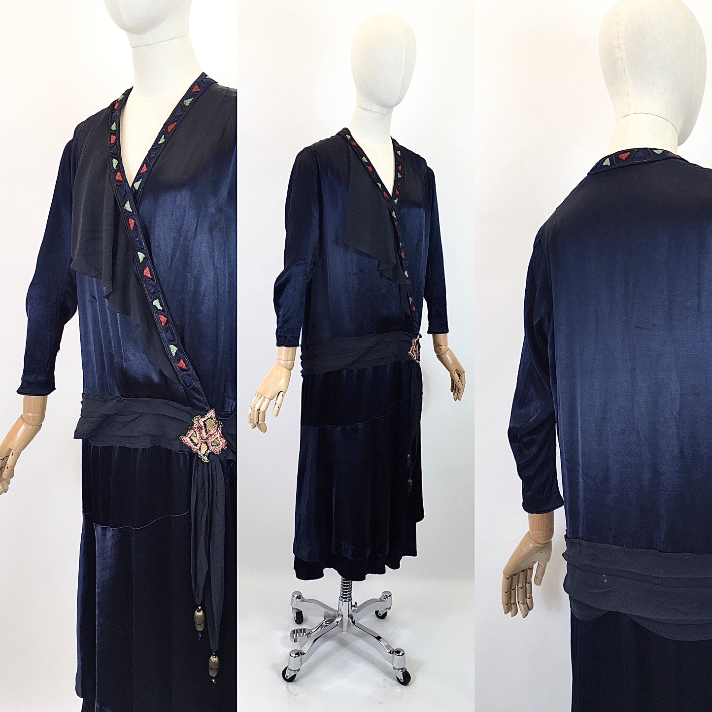 Original 1920's Sensational Navy Dress - With Exquisite Lame Embroidered Details