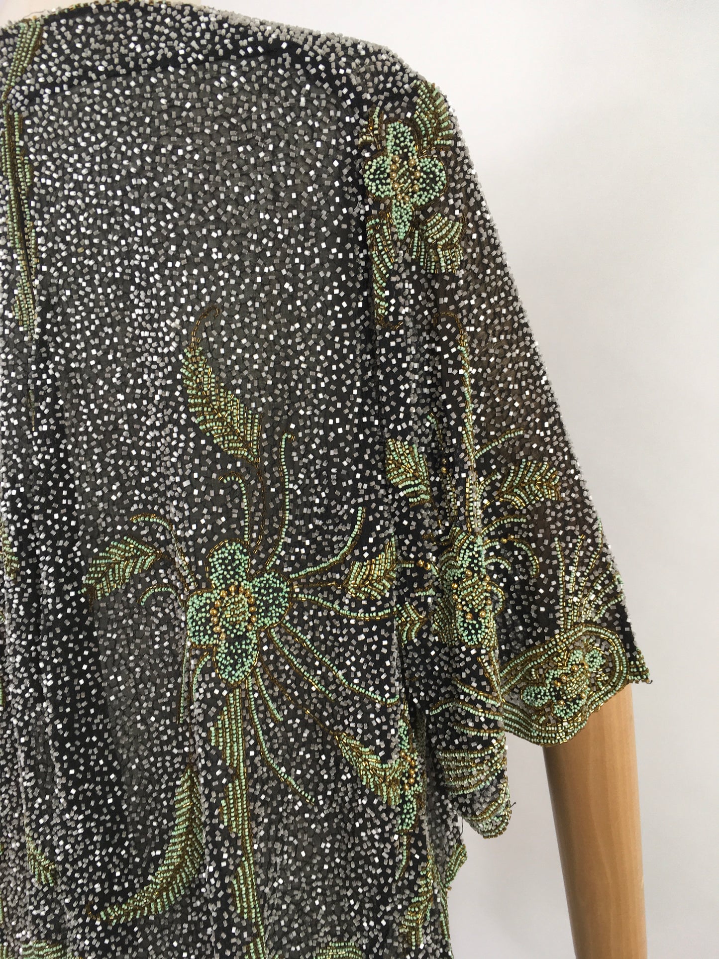 Original 1930s Exquisite Beaded Capelet - Museum Worthy In all its Beauty Fully Beaded In Black, Gold and Deco Green Beads