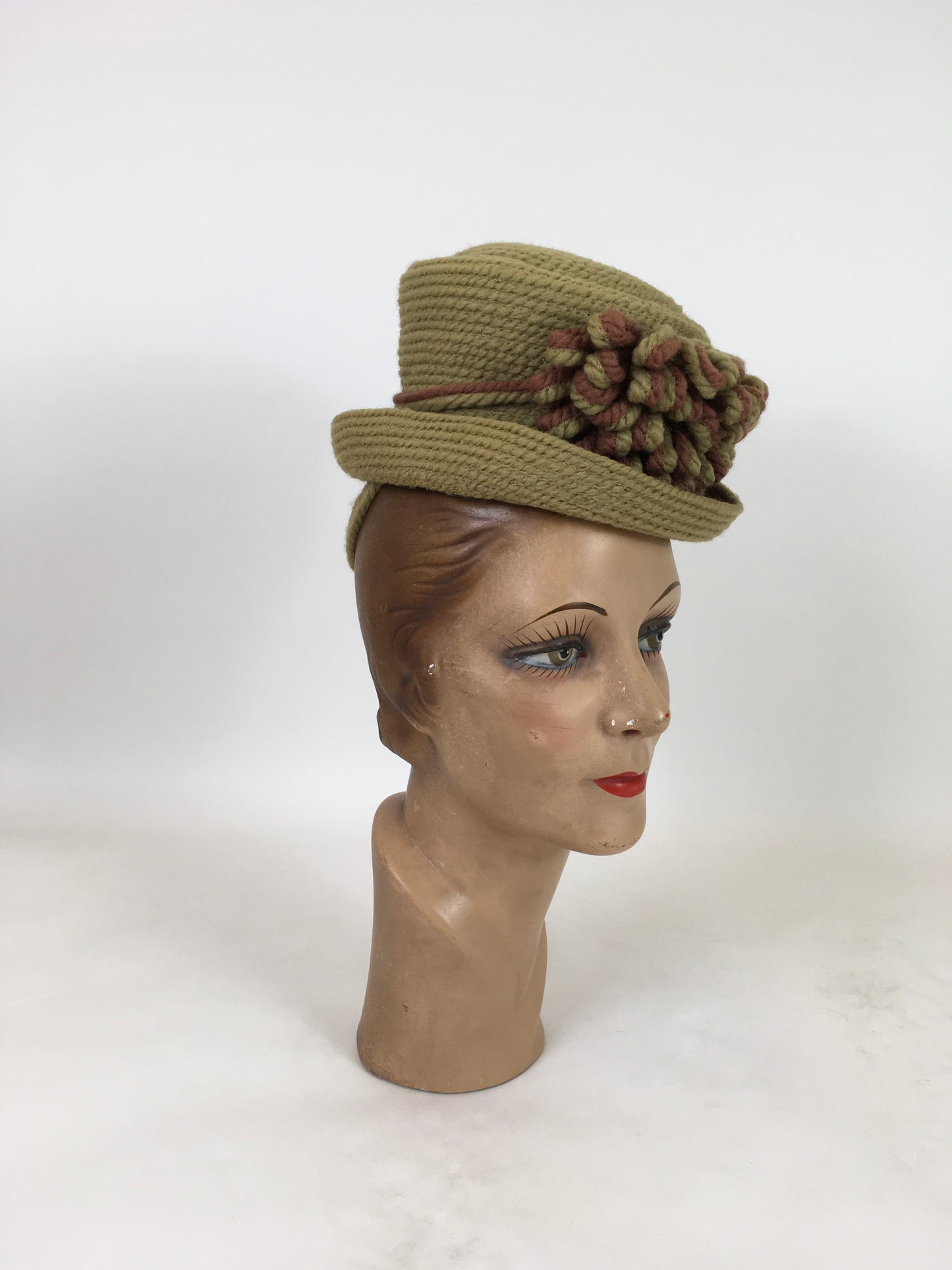 Original 1940's Fabulous Chartreuse and Brown Topper Tilt Hat - By ' Needlepoint Everitt'