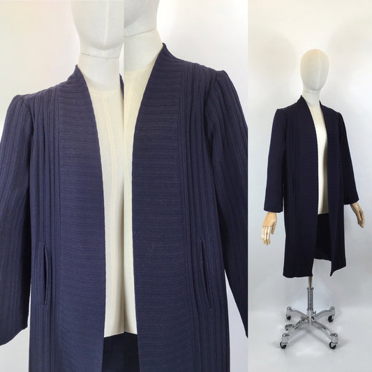 Original Mid to Late 1930’s Navy Edge to Edge Coat - In A Beautiful Woollen Textured Crepe