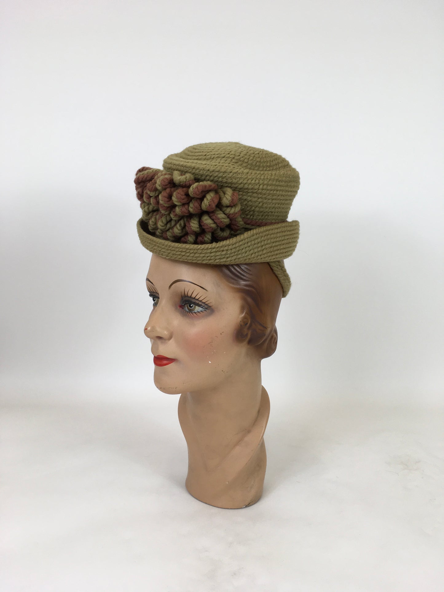 Original 1940's Fabulous Chartreuse and Brown Topper Tilt Hat - By ' Needlepoint Everitt'