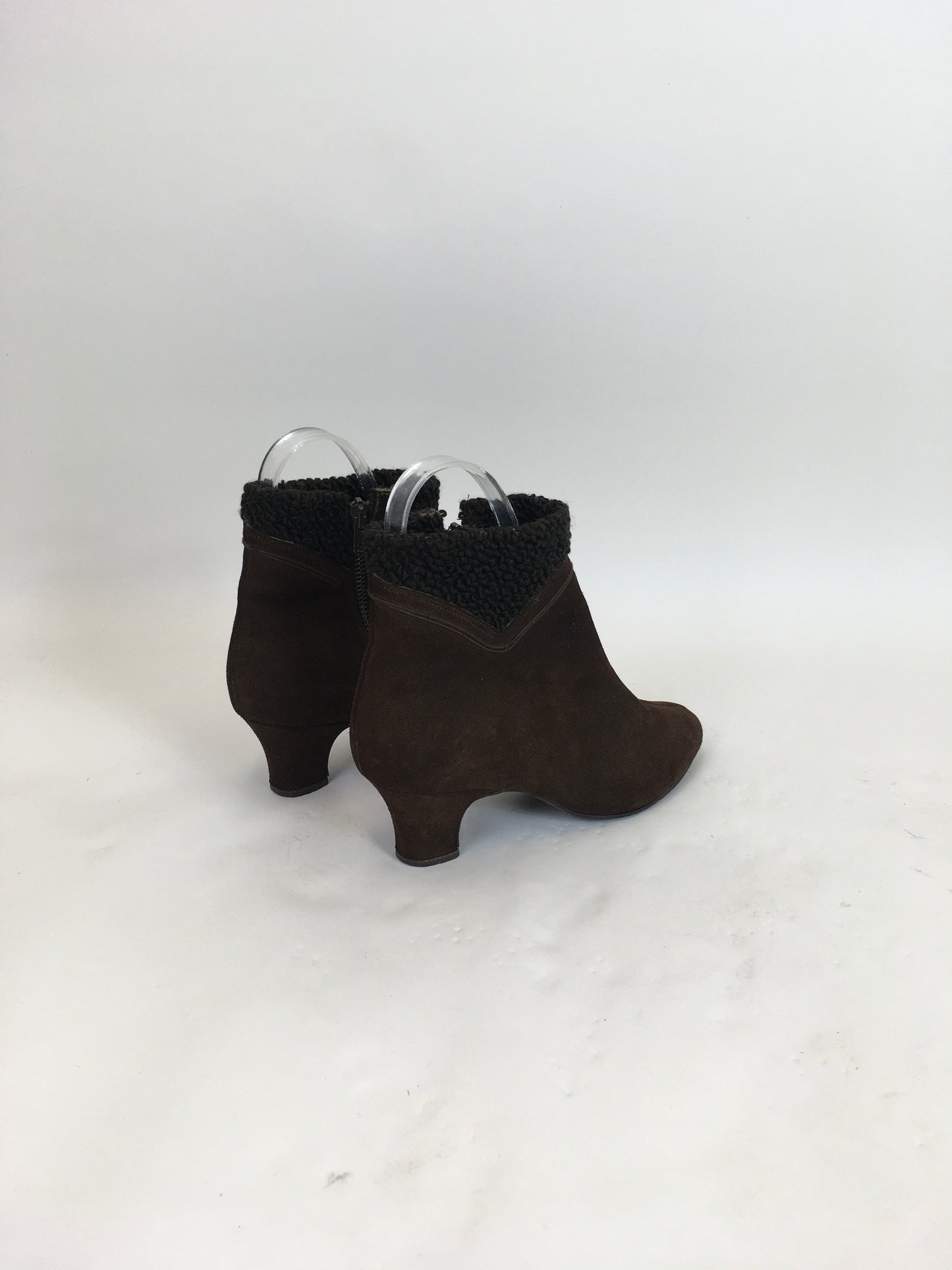 Original 1940's Fabulous ' Norvic' Heeled Boots - In Brown Suede With Fleece Lining