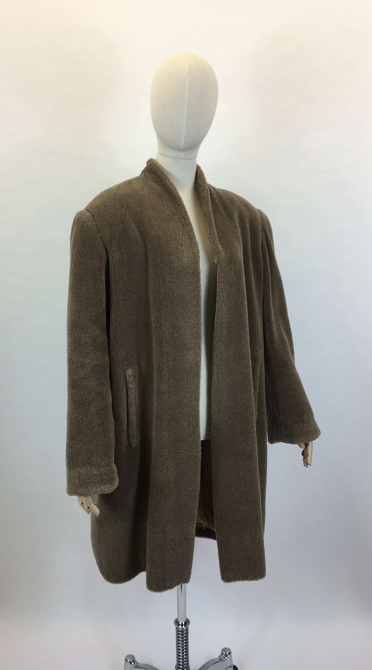 Original 1940’s Faux Fur Teddy Coat - With Classic 40’s Silhouette and Strong Shoulders