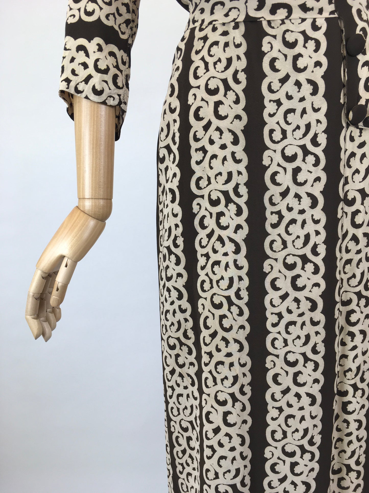 Original 1940’s Stunning Crepe Dress - In a Warm Brown and Old Cream