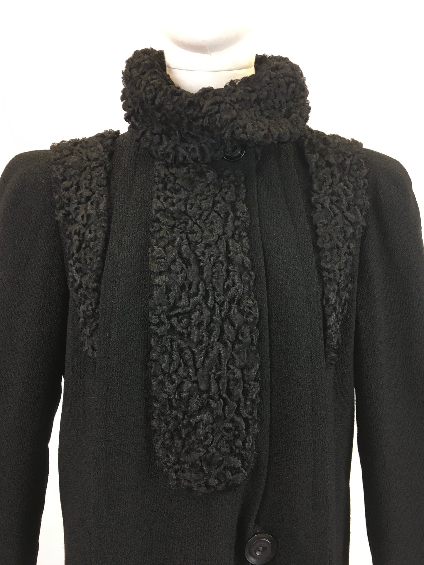 Original 1930's Sensational Black Coat - With Stunning Astrakhan Collar & Yokes