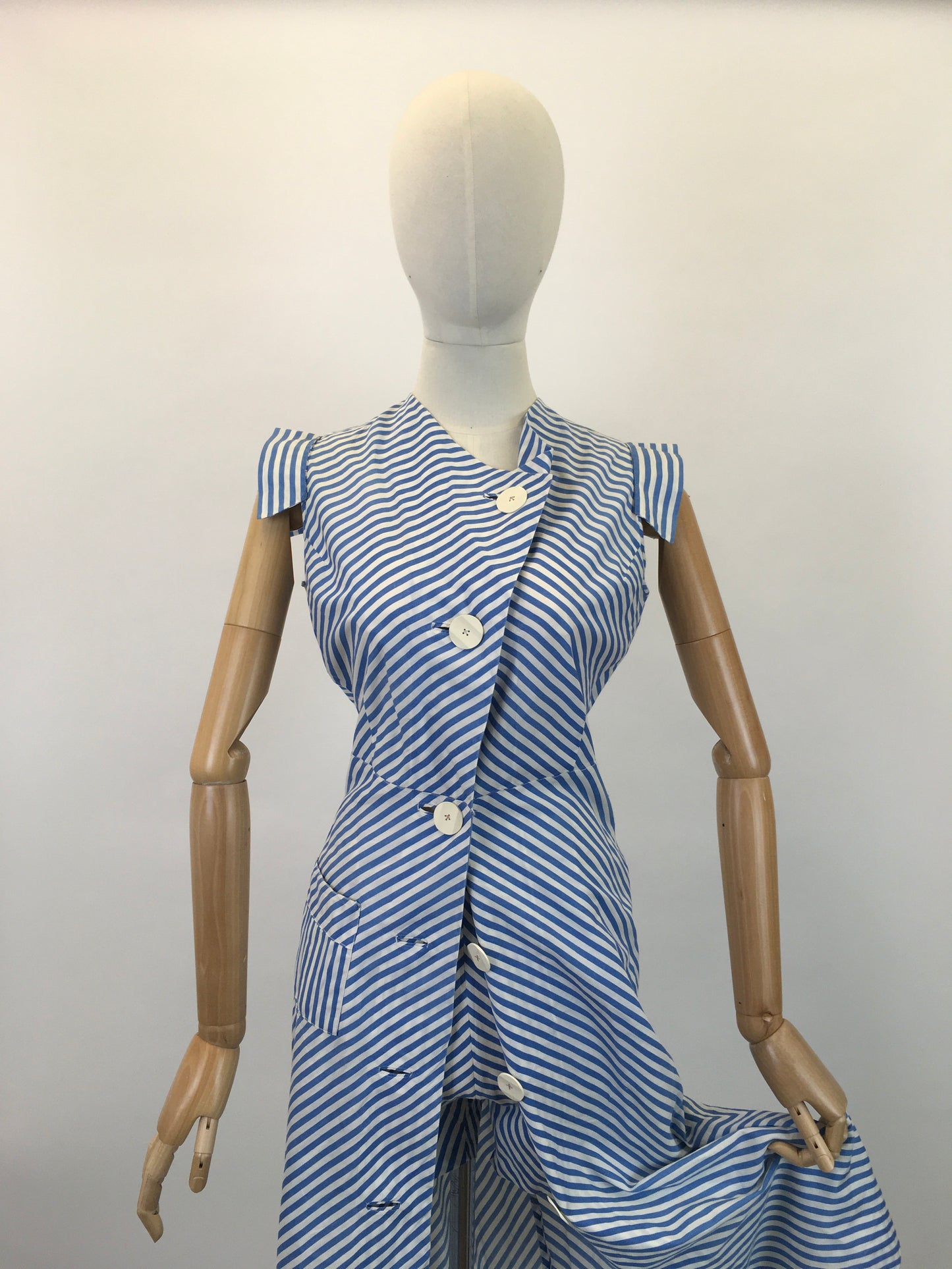 Original 1930's Sensational Dress & Shorts Set - In A Classic Blue & White Stripe