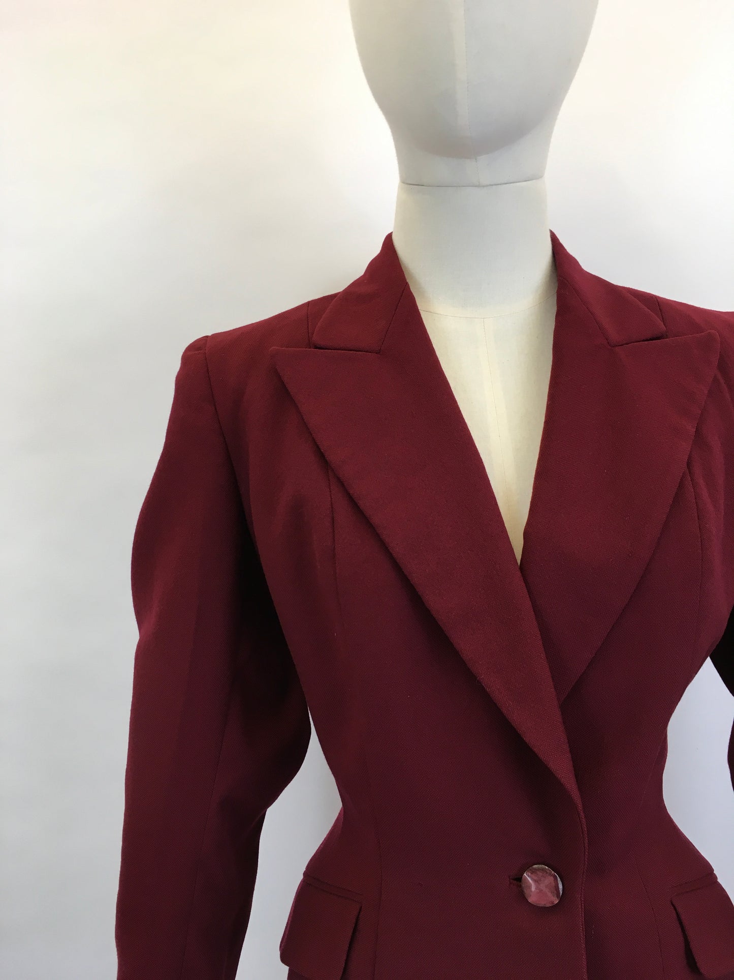 Original 1940’s Beautiful Longline Fitted Jacket - In A Rich Wine Colouring